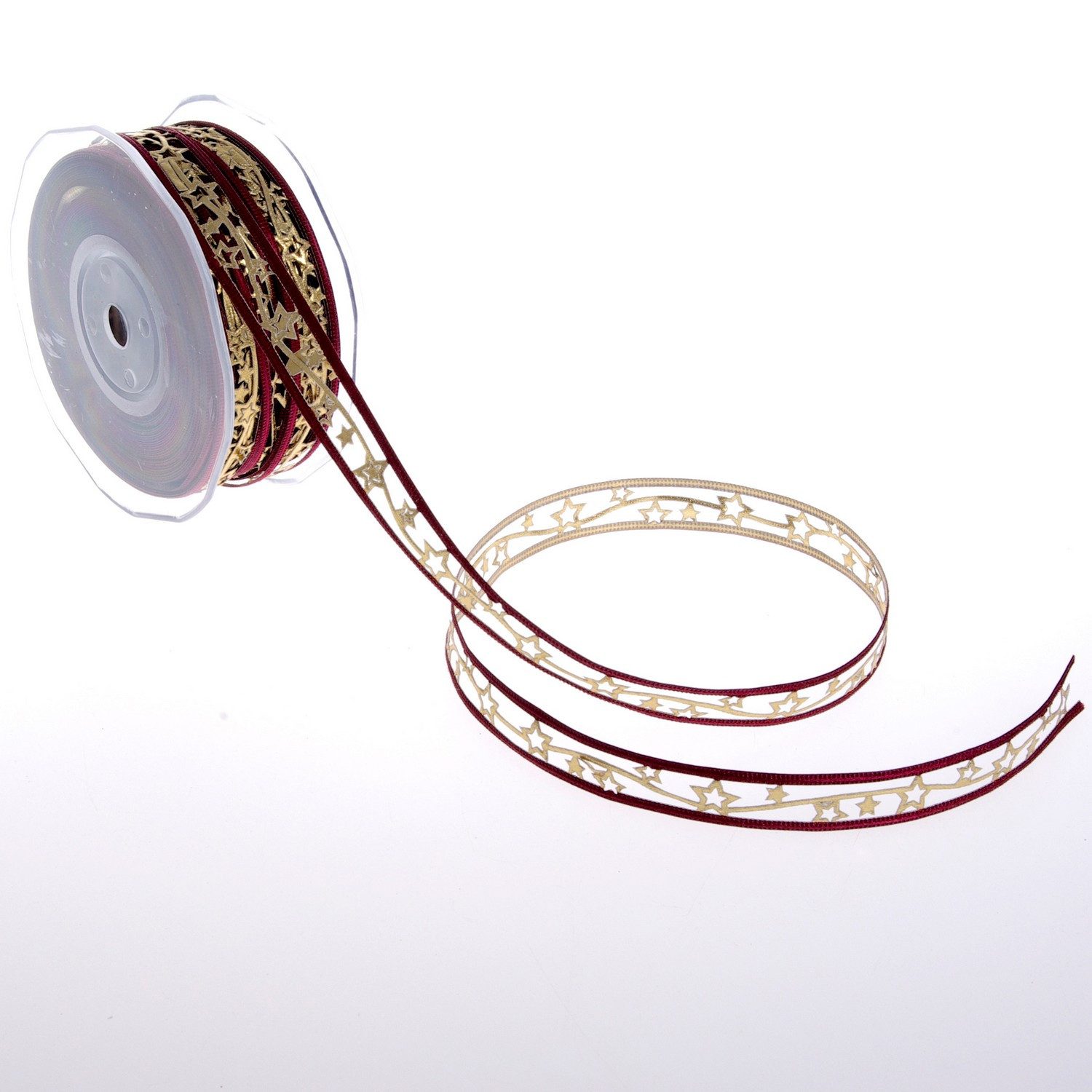 Deko AS Dekoband Weihnachtsband mit Sternchen - bordeaux/gold - 15 mm Breite - 20 m Lä