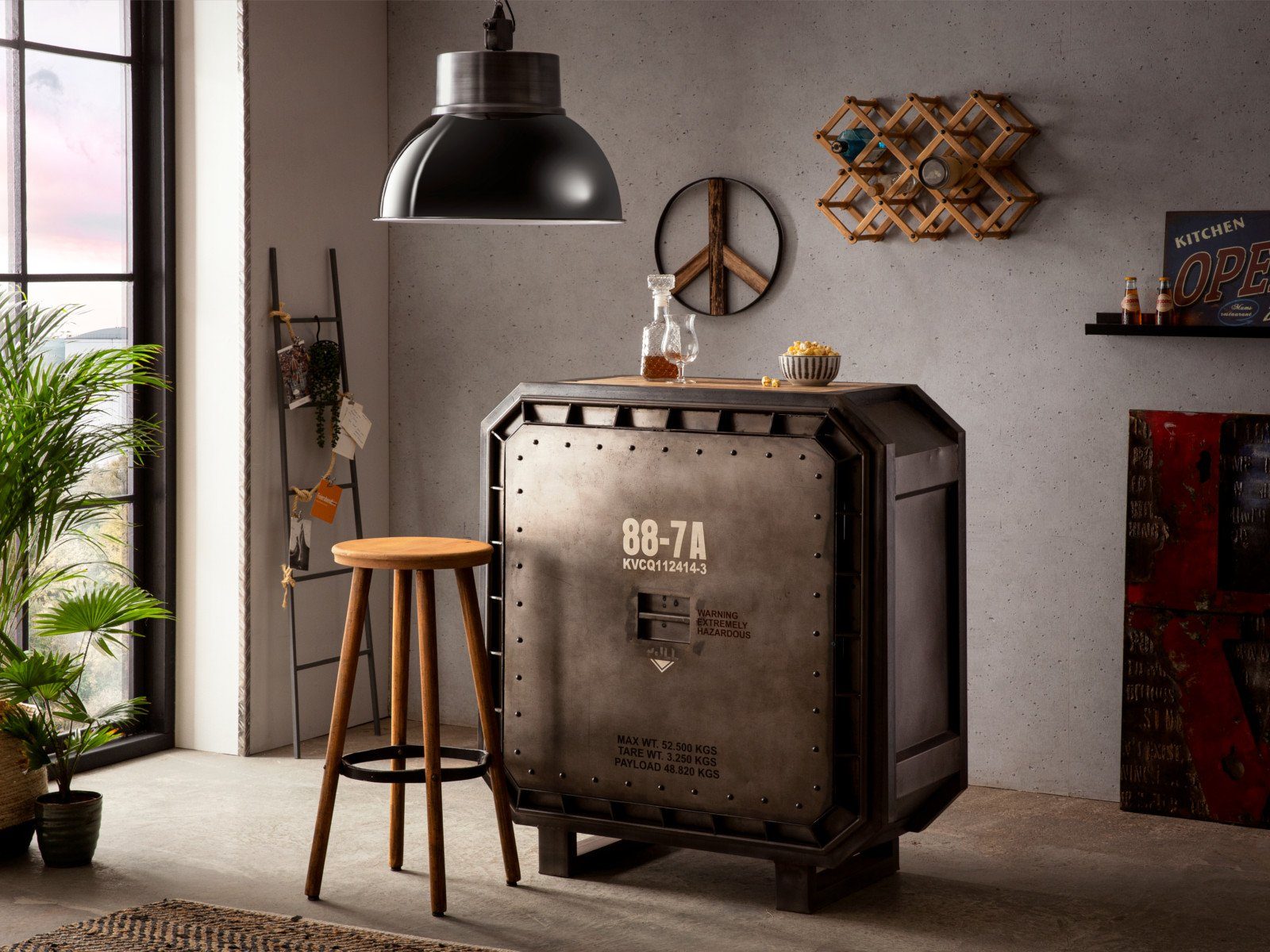 massivum Weinregal Barkley, Tresen Barregal Metall Holz Mix