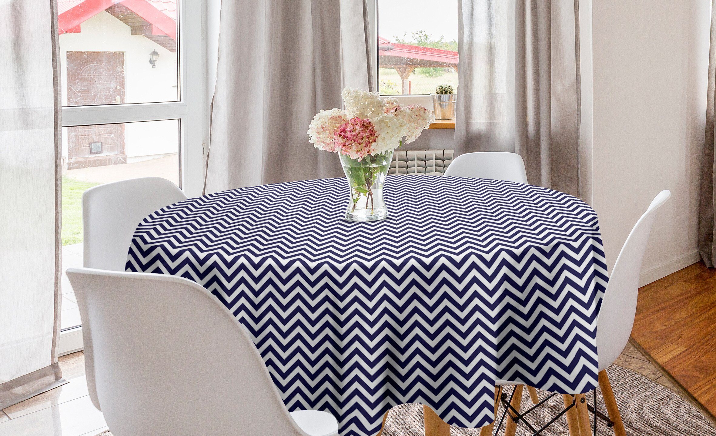 Abakuhaus Tischdecke Kreis Tischdecke Abdeckung für Esszimmer Küche Dekoration, Navy blau Chevron Marine-Farben