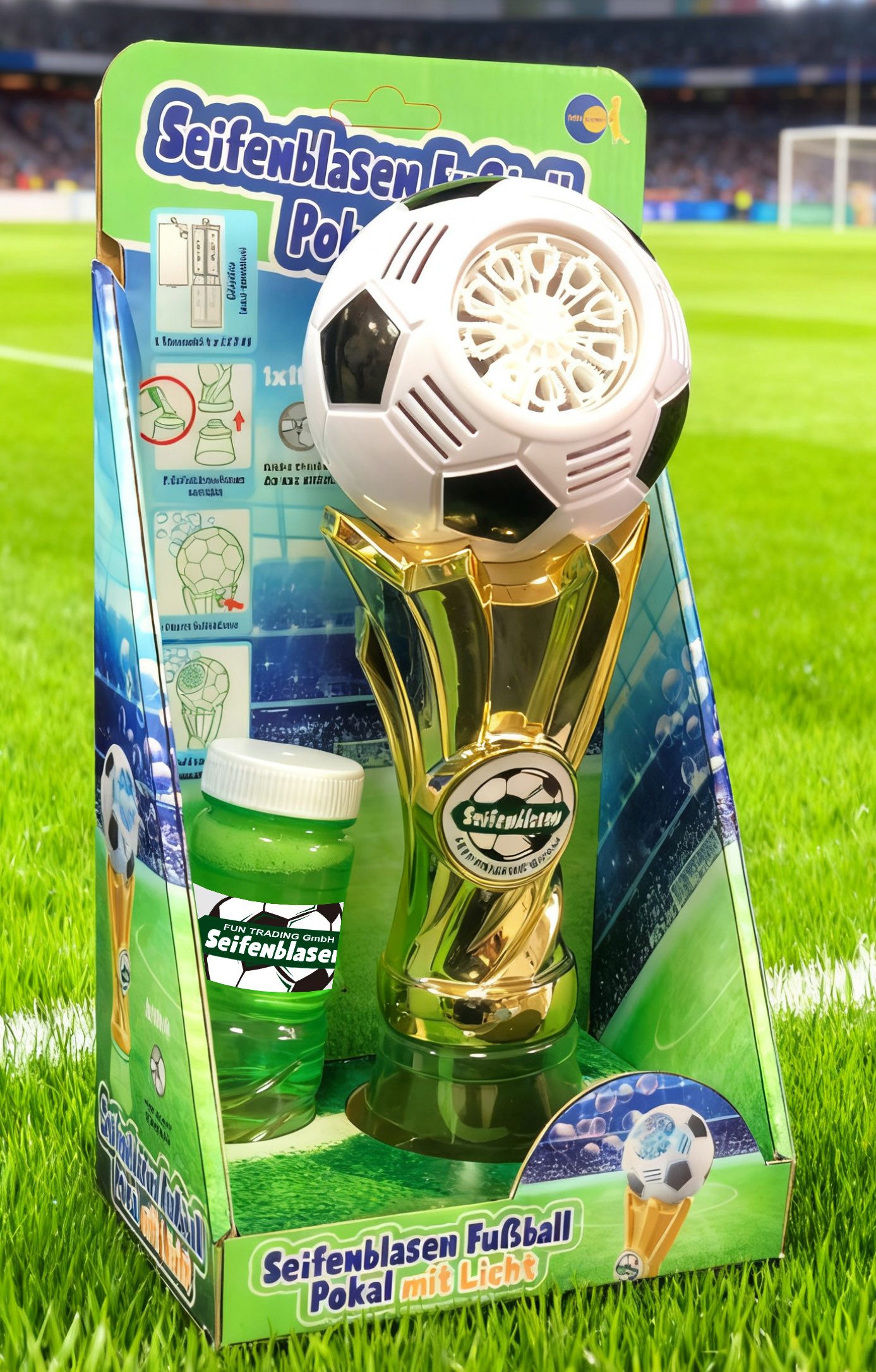 Fun Trading Seifenblasenmaschine Seifenblasen Fussball Pokal mit Licht