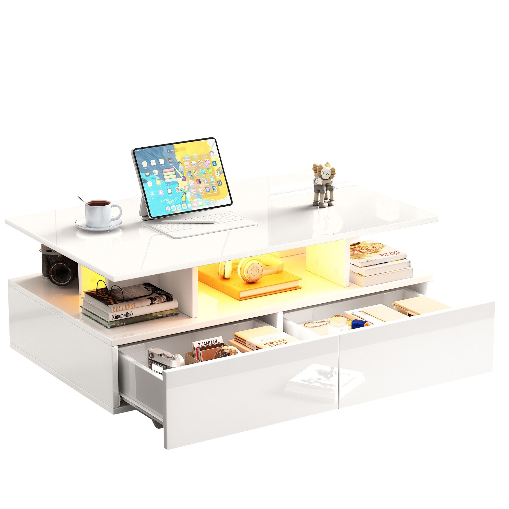 MODFU Couchtisch hochglanz Sofatisch mit LED-Beleuchtung günstig online kaufen
