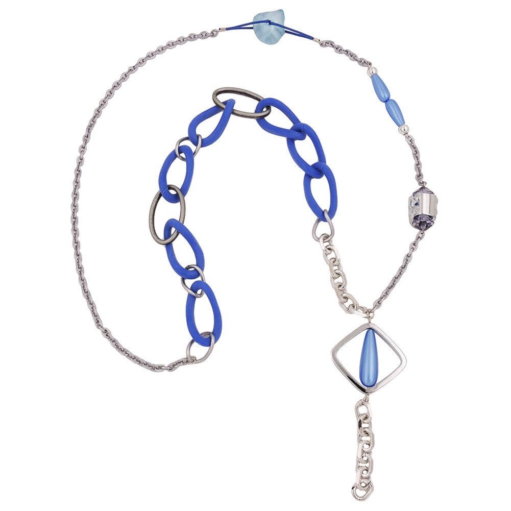 unbespielt Collier Kette Y-Kette blau-transparent-chrom-farbig Kunststoff Aluminium 90 cm, Modeschmuck für Damen