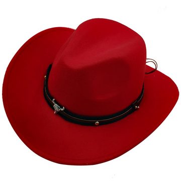 Yalion Filzhut Western Cowboyhut Herren Temperament Sämischleder Hut Rot feine Accessoires