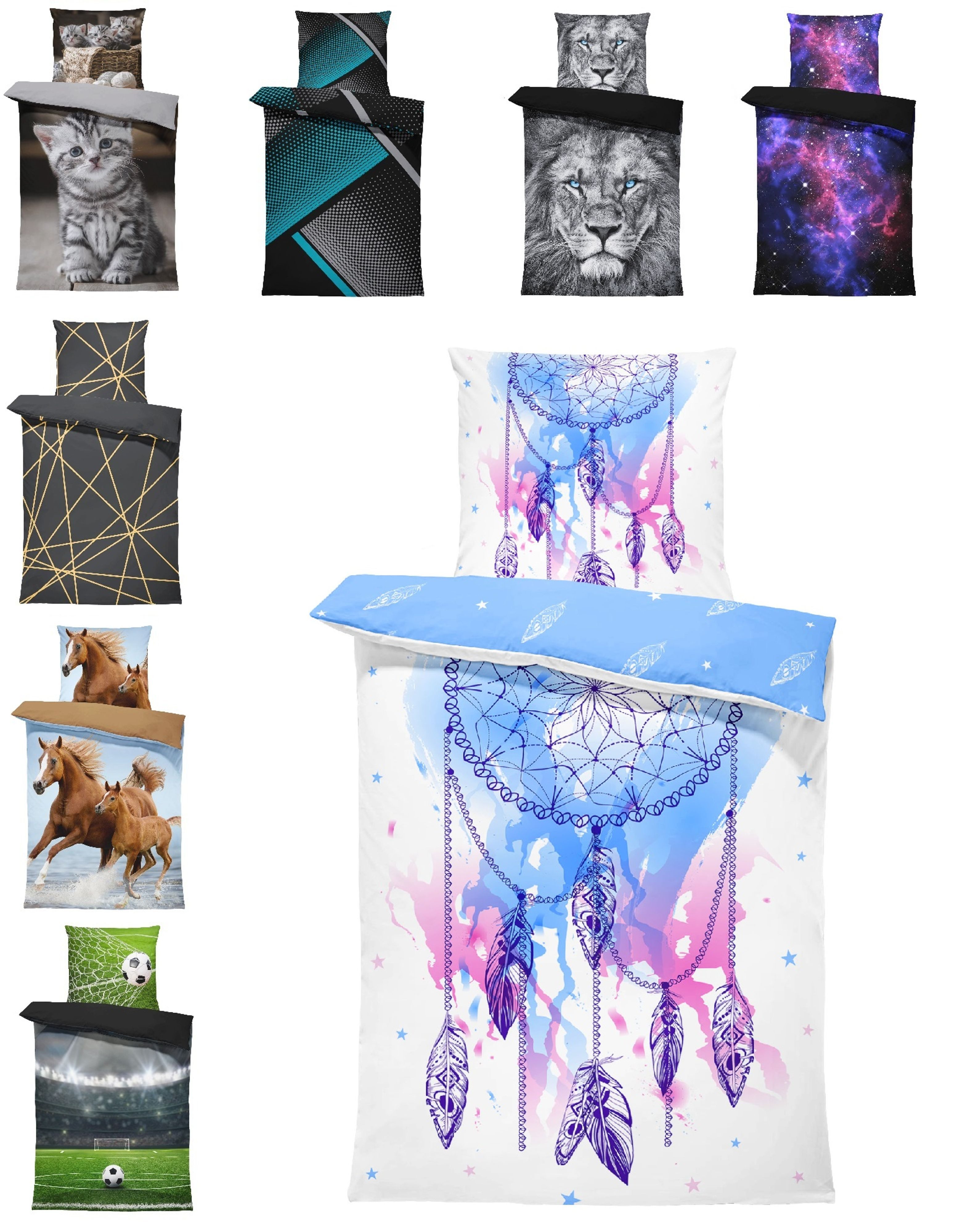 One Home Постільна білизна Fotodruck, Mikrofaser, 2 teilig, Traumfänger Federn Boho Kinder Knitterfrei Weich für Sommer und Winter