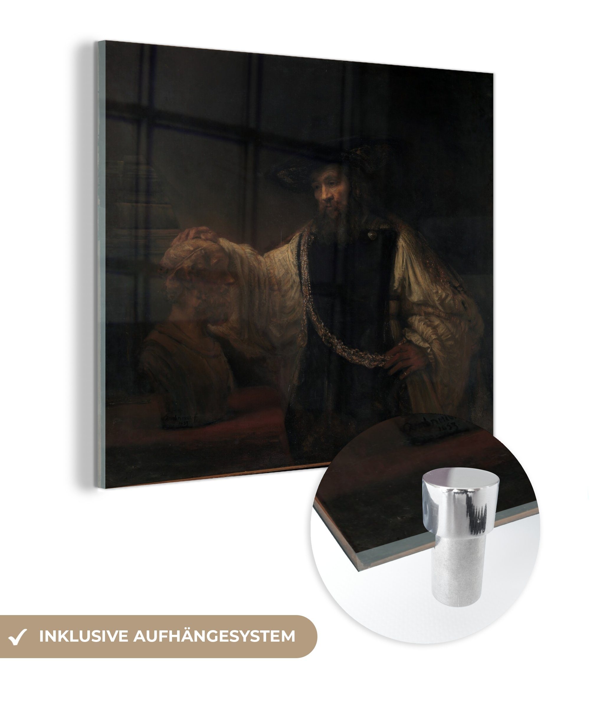 - Homer Glas Glasbilder St), auf - MuchoWow auf Bilder Foto (1 Büste - an Wanddekoration Glas Wandbild - der von Acrylglasbild Rembrandt, Aristoteles