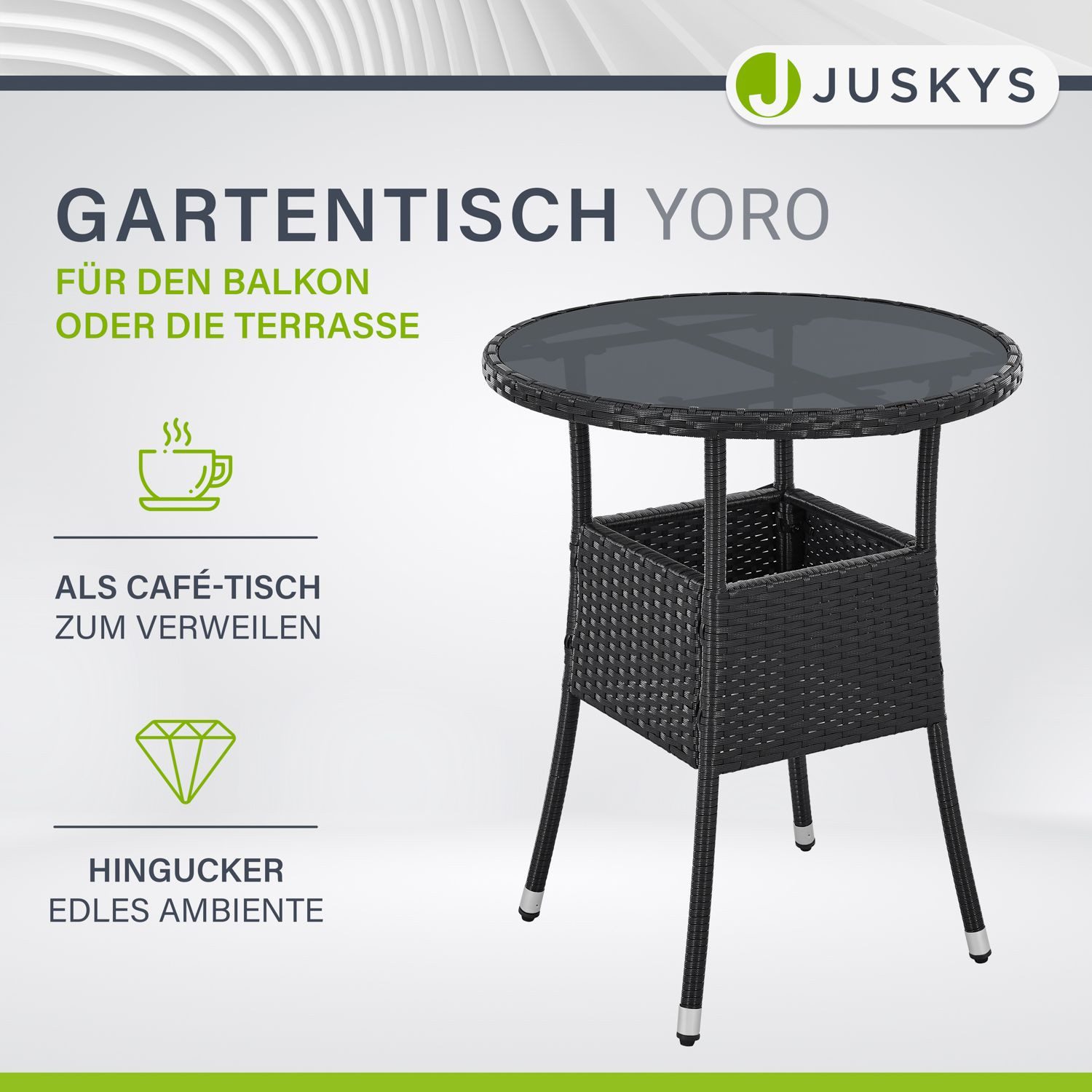 Juskys Gartentisch Yoro, rund, aus Polyrattan, wetterfest & langlebig, pfle günstig online kaufen