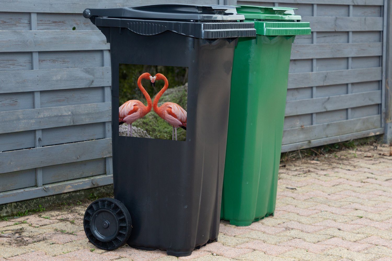 Mülleimer-aufkleber, MuchoWow St), ein Zwei bilden Mülltonne, (1 Container, Flamingos Wandsticker Sticker, Abfalbehälter Herz
