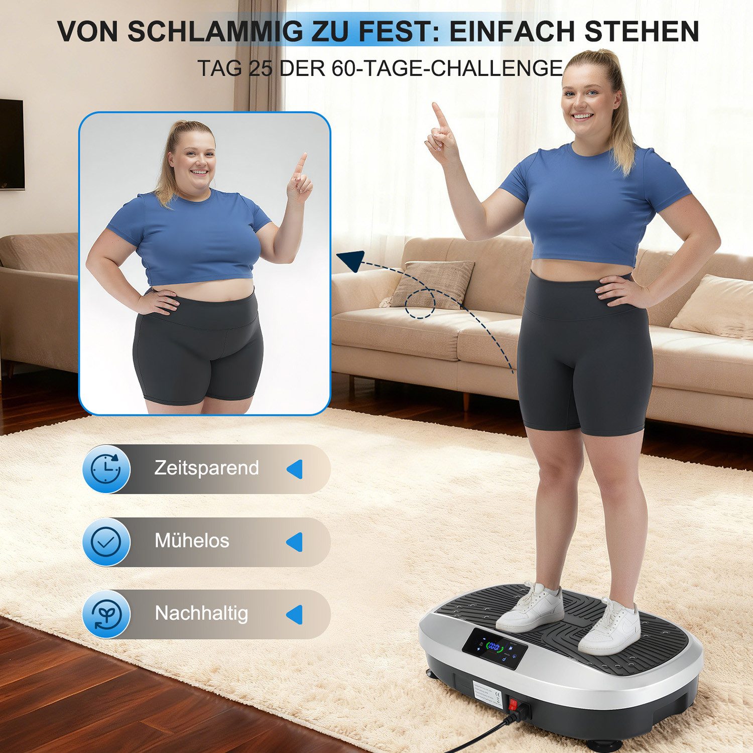 kehot Vibrationsplatte Vibrationsplatte für Ganzkörpertraining, LED Display & Fernbedienung, 200 W, 120 Intensitätsstufen, Leise Trainingsplatte mit Widerstands – Bild 4 von 5