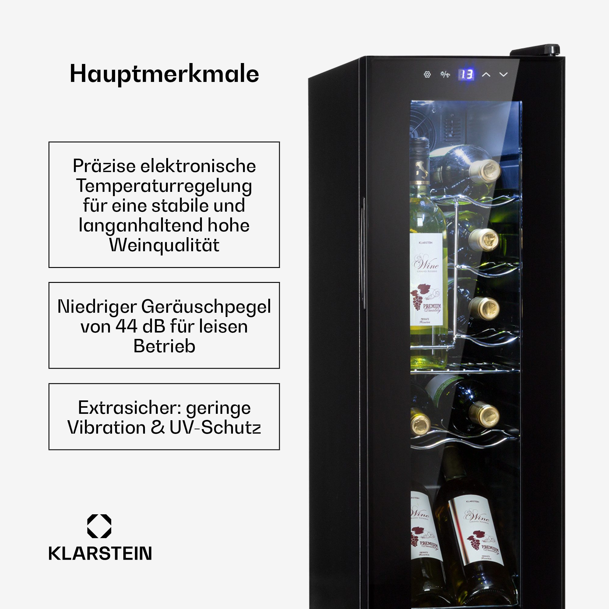 Klarstein Weinkühlschrank Shiraz 12 Slim Uno Weinkühlschrank 12 Flaschen 32L 1 Zone 5-18°C, für 12 Standardflaschen á 0,75l,Wein Flaschenkühlschrank Weintemperi – Bild 3 von 5