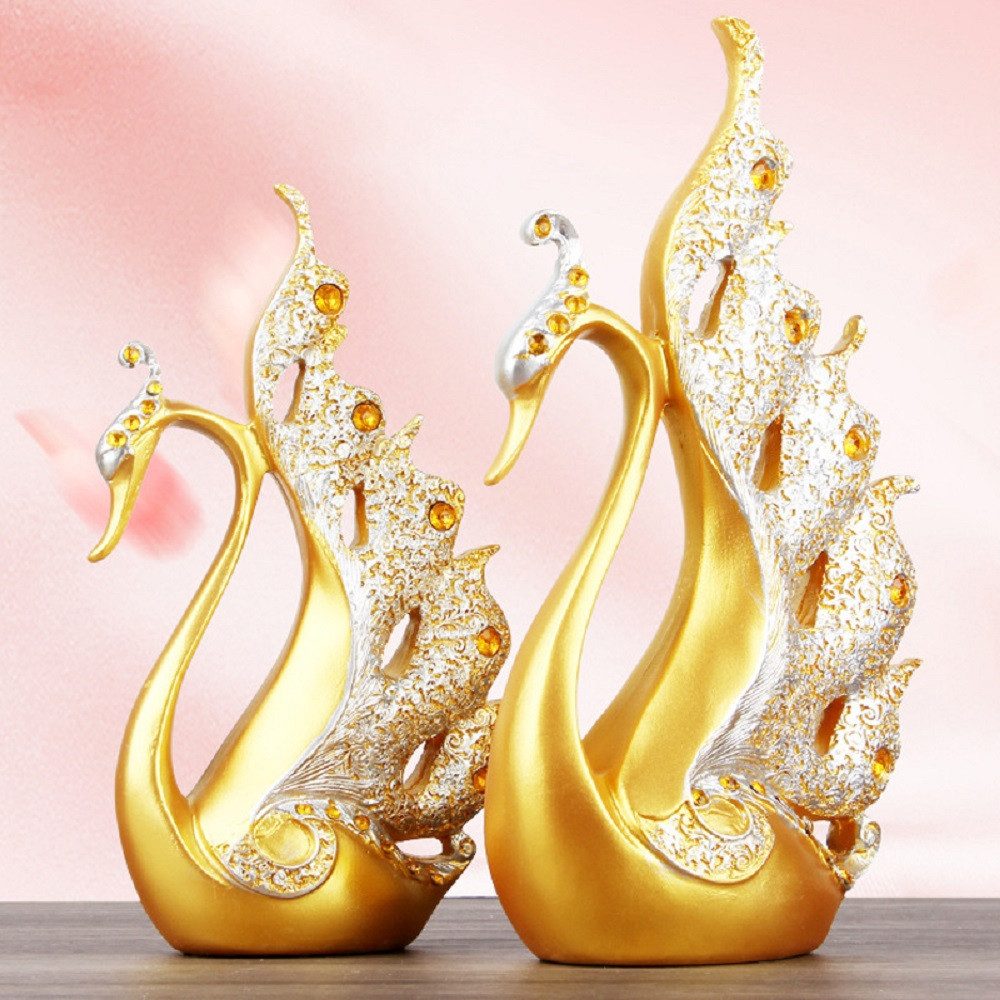 LIANNA Dekoobjekt Kreative Schwan Deko Statue Heim Desktop Craft Artwork, (Set, Geschenk (2 Stück), Kreativ natürliches Harz Deko Für Flur Schlafzimmer Desktop Decor