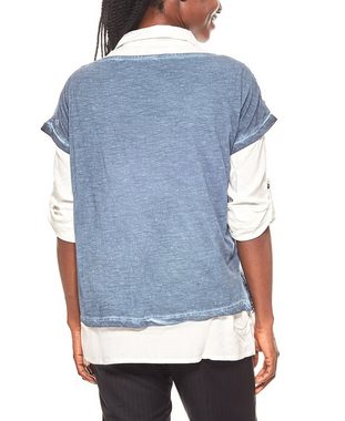 heine Blusentop linea TESINI Shirt Damen Bluse mit Spitzenshirt Blau/Weiß