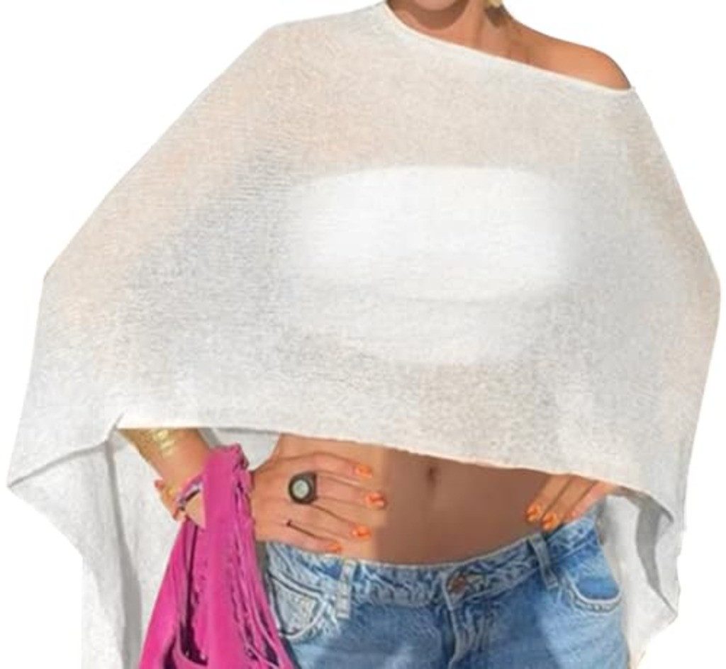 nsihing Schal Strandponcho Damen Schal, Transparenter Häkelponcho Sommer, Schulterfreies Cover-Up für Strand, Pool & Urlaub