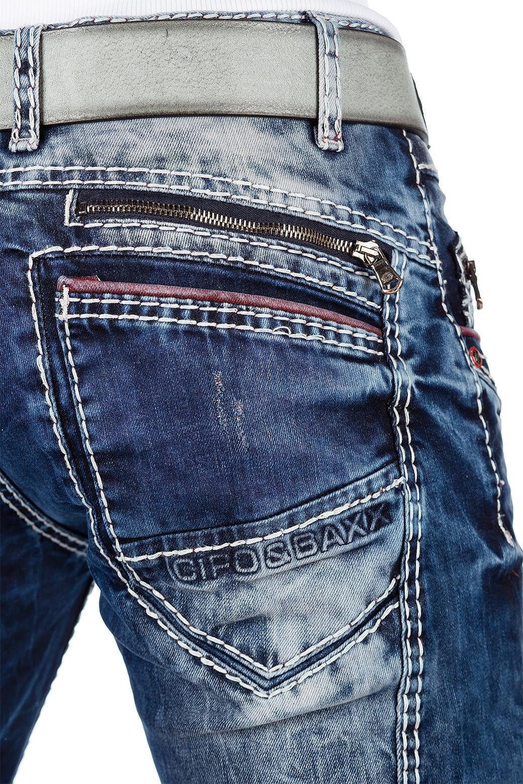 Cipo & Baxx Regular-fit-Jeans BA-CD563 Waschung mit dicken Ziernähten und Hose