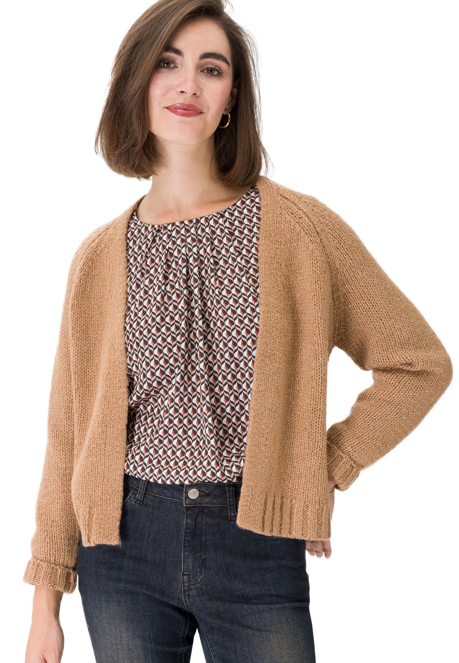 Zero Plain/ohne mit Strickjacke (1-tlg) Camel Details Wolle Golden