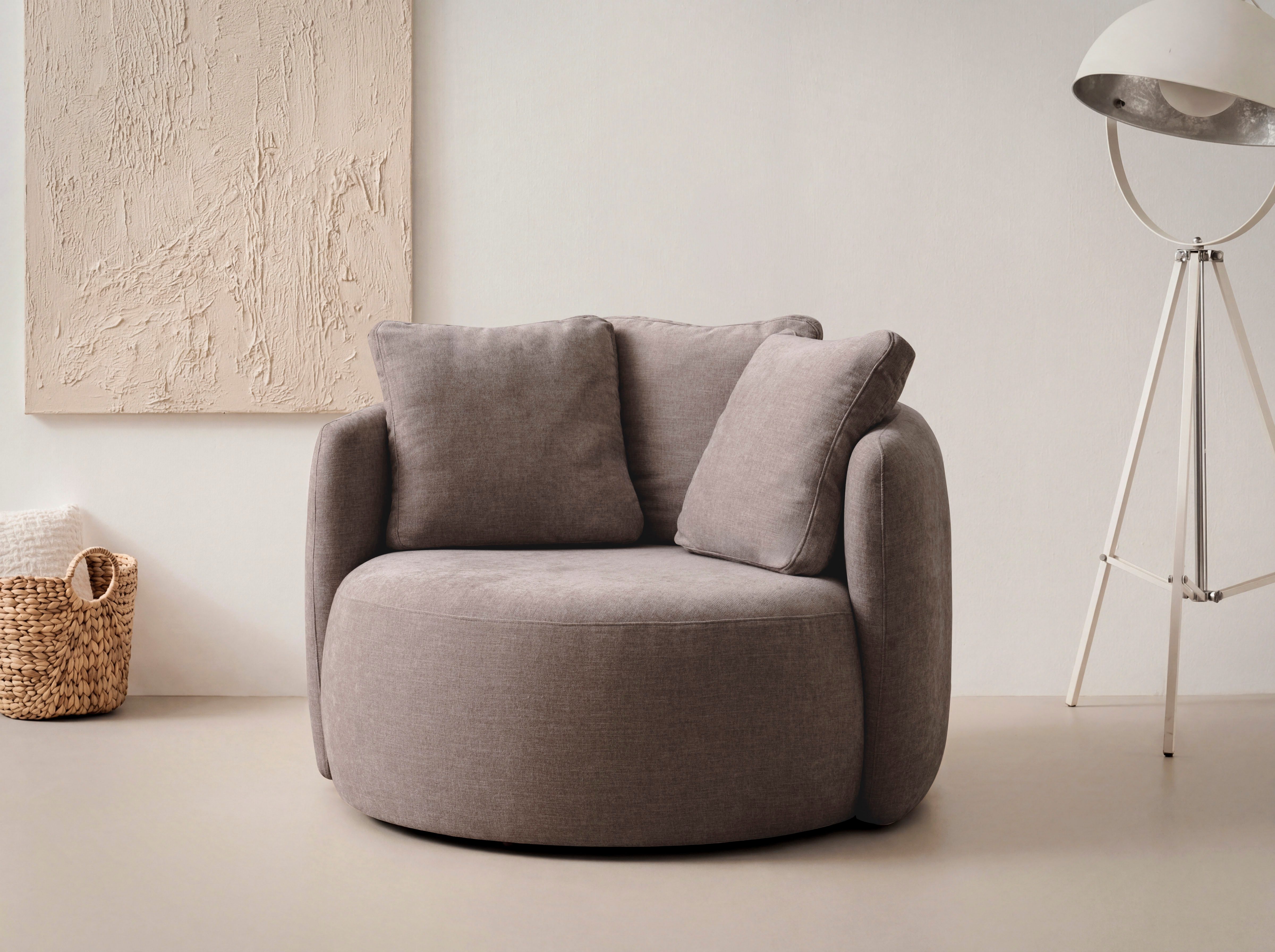 OTTO home Sessel Kaarl, moderner Rundsessel, Loungesessel, Loveseat, Webstoff, in fünf Farben, inkl. Rückenkissen, zeitloses Design