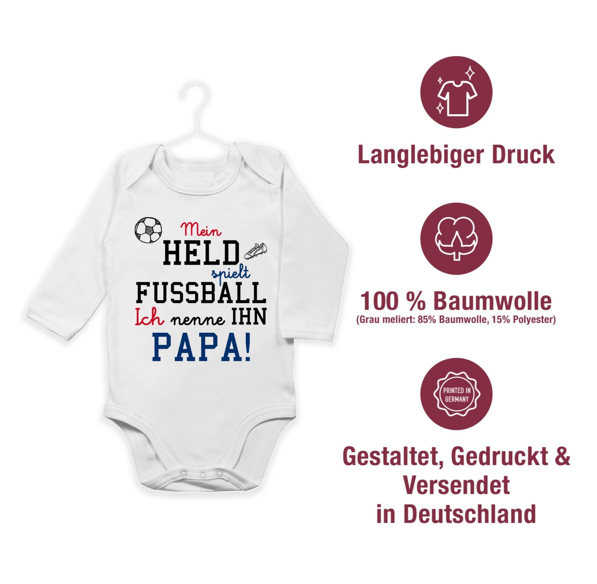 Shirtracer Baby spielt Fußball Mein Sprüche Shirtbody 1 Held Weiß