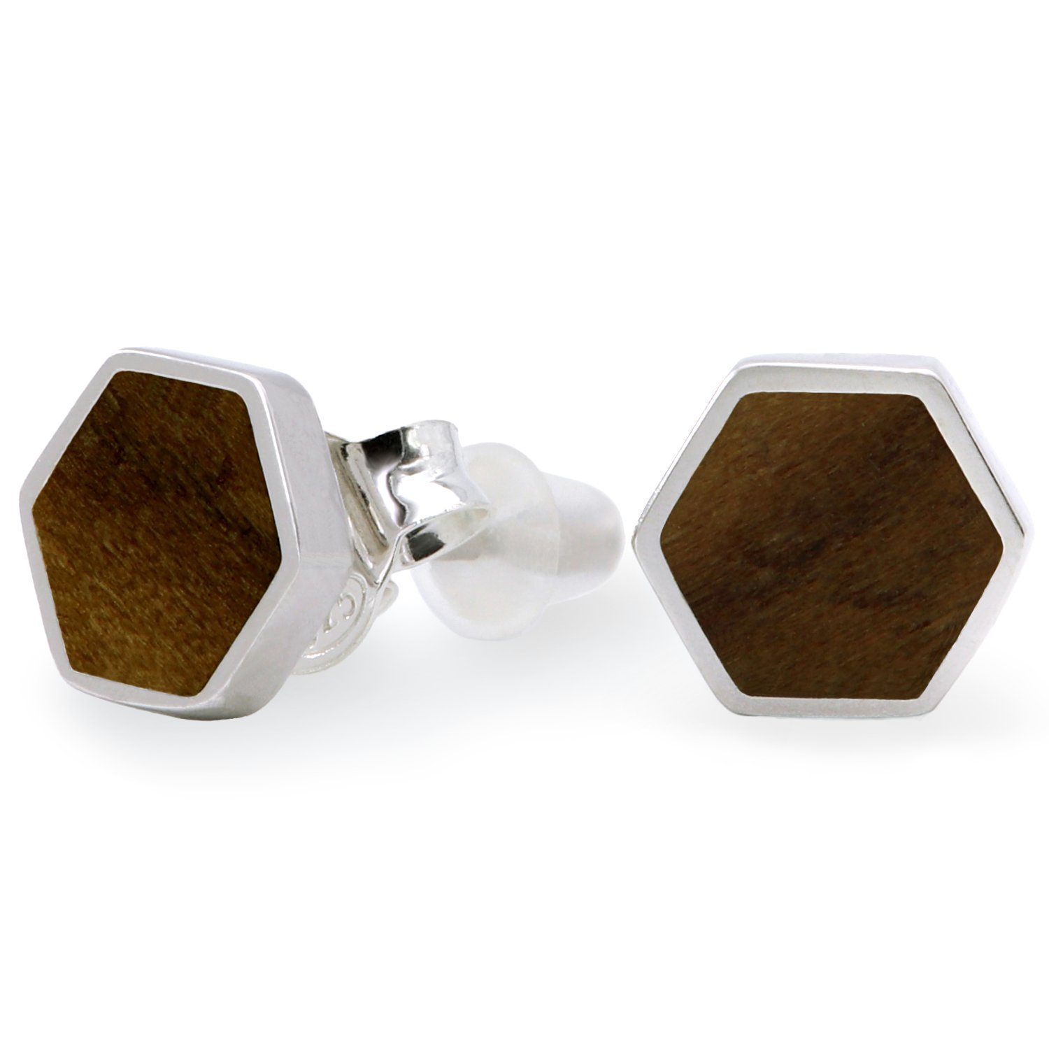 NaturSchatulle Paar Ohrstecker Hexagon Light (Holzschmuck Holzohrringe, Holz Ohrringe), ⌀9mm 925 Silber Handmade in Germany Nachhaltig