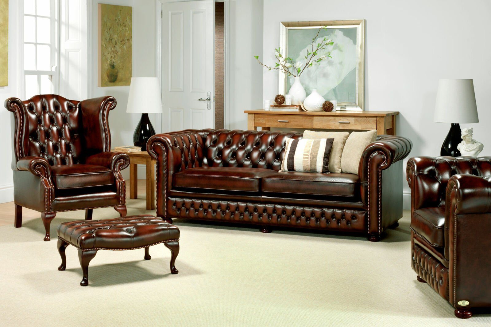 JVmoebel Sofa Chesterfield Design Sofagarnitur Couch, + in Ohrensessel Made Sitz Europe 3