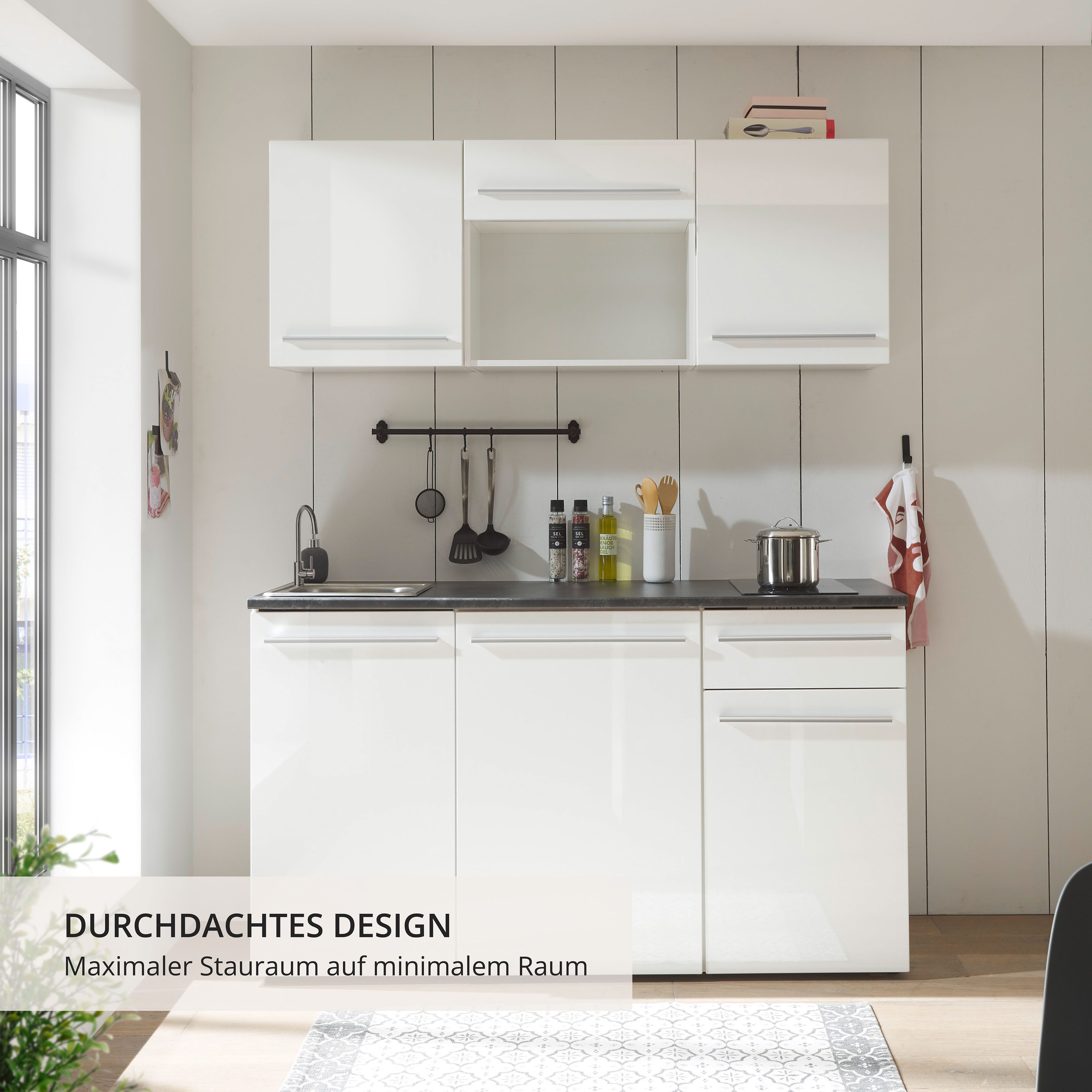 BASIC by Balculina Pantryküche Jazz Singleküche, Breite 160 cm, wahlweise mit E-Geräten und Mikrowelle
