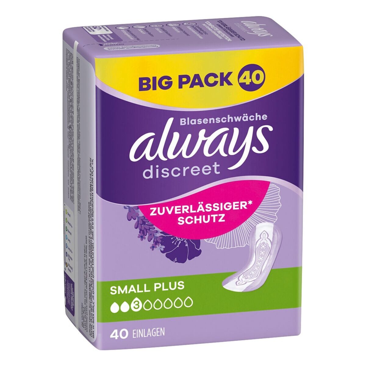 always Inkontinenz-Einlage Discreet Small Plus, 3, 40-St., Saugstärke 3 - leichte Blasenschwäche