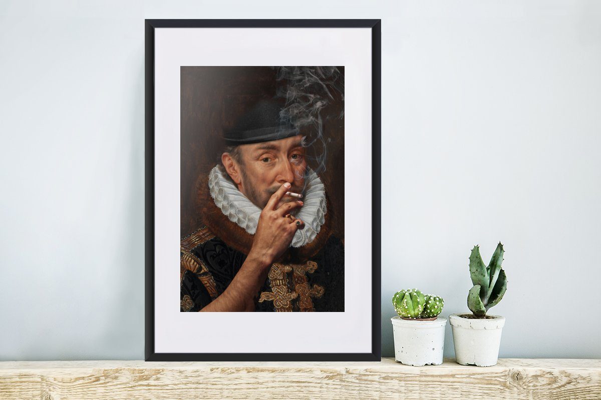 MuchoWow Poster (1 Rauchen, St), Rahmen, mit - Bilderrahmen Schwarzem Zigaretten - Kunstdruck, von Poster, Thomasz - Wilhelm Gerahmtes Oranien Adriaen