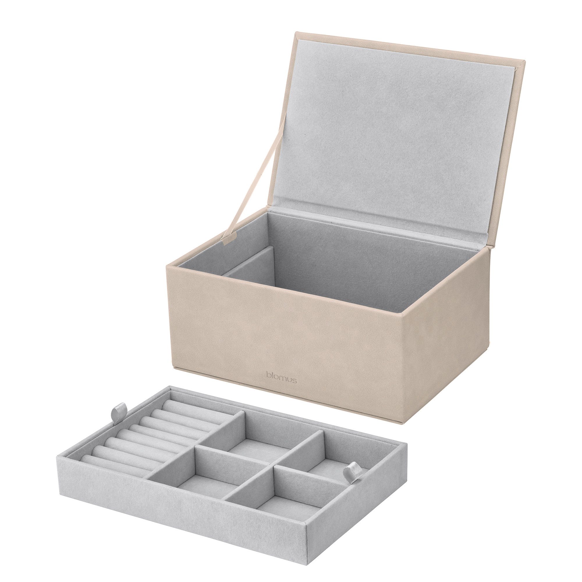 blomus Aufbewahrungsbox Schmuckaufbewahrung -SAHLA- Schmuckbox, Schatulle, Kiste für Schmuck (1 St., 1x), Funktionales Design, klare Linien, Wildlederoptik, Organizer