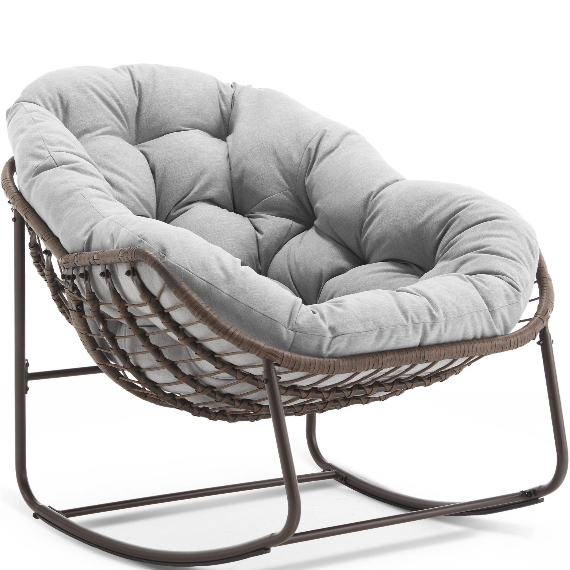 LVHOM Schaukelstuhl mit gepolstertem Kissen, Rattanstuhl mit Stahlrahmen, L günstig online kaufen