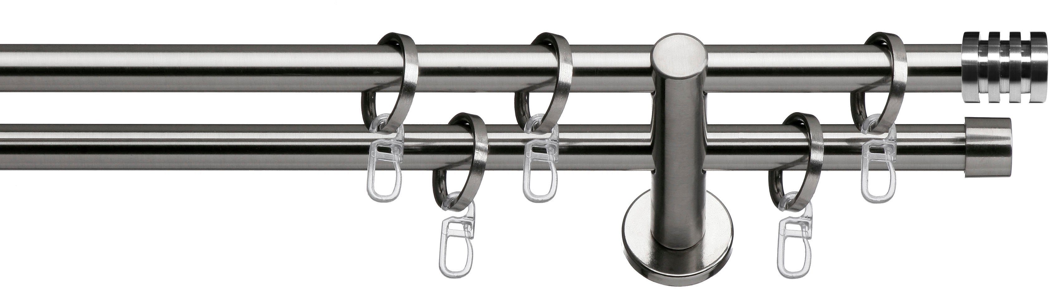 Gardinenstange Valencia, indeko, Ø 16 mm, 2-läufig, Fixmaß, verschraubt,  Stahl, Komplett-Set inkl. Ringen und Montagematerial