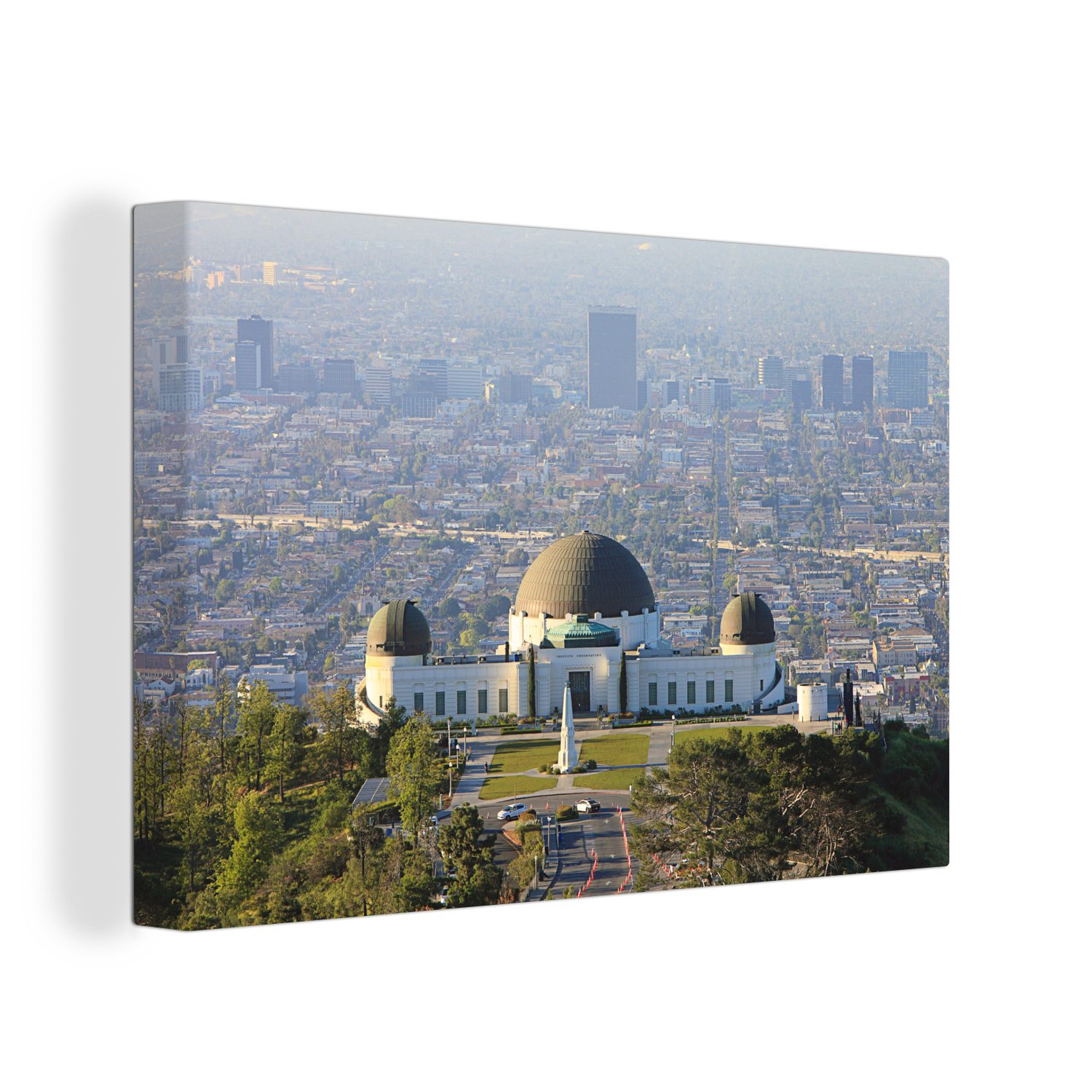 OneMillionCanvasses® Leinwandbild Luftaufnahme des Griffith Observatoriums bei Los Angeles, USA, (1 St), Wandbild Leinwandbilder, Aufhängefertig, Wanddeko, 30x20 cm