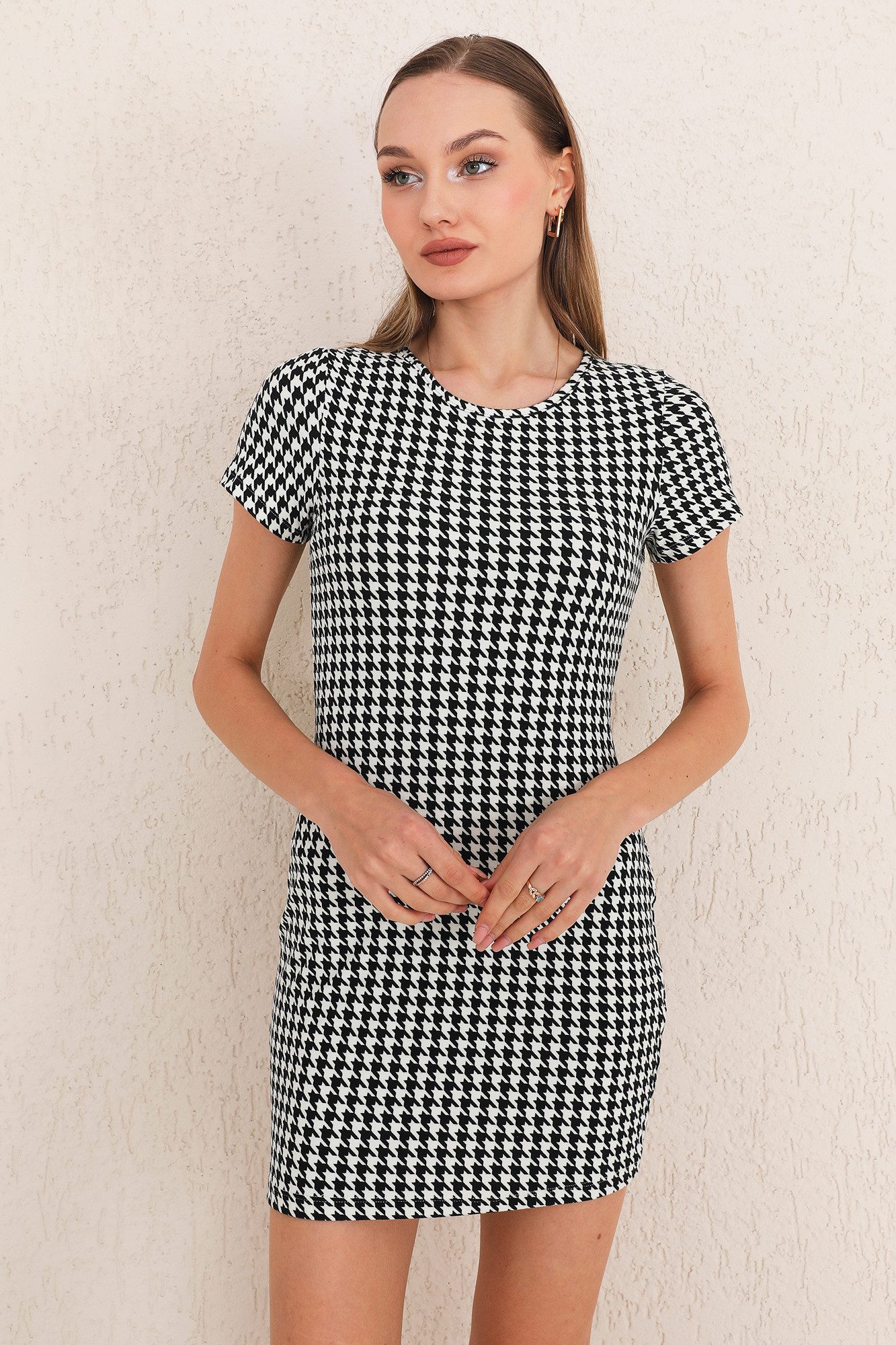 Bongual Minikleid Bodycon Partykleid Hahnentrittmuster günstig online kaufen