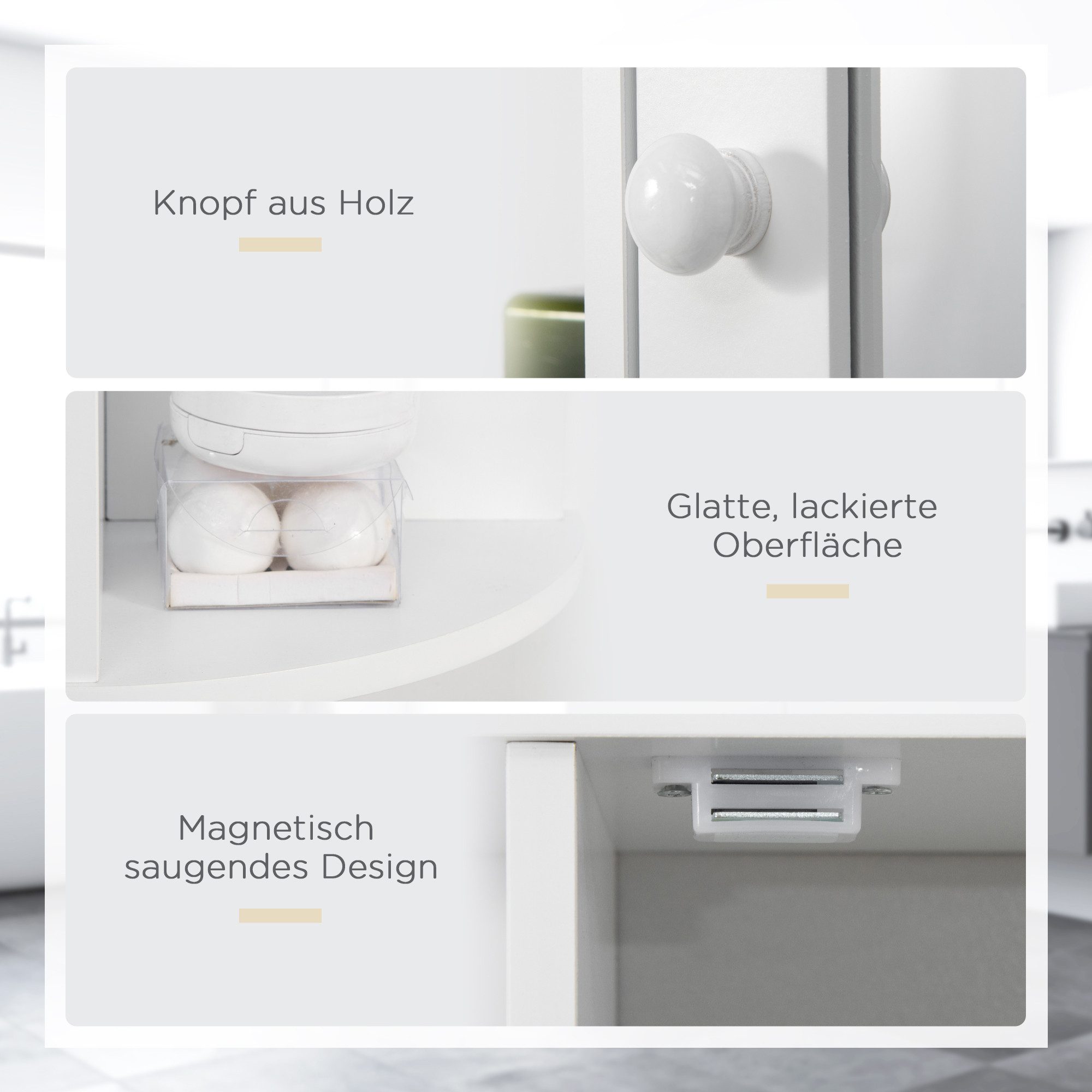 HOMCOM Spiegelschrank Bad Wandschrank mit Spiegeltür, mit offenen Regalböden (Badeschrank, 1-St., Hängeschrank) für Badezimmer Weiß 66 x 17 x 63 cm – Bild 4 von 5