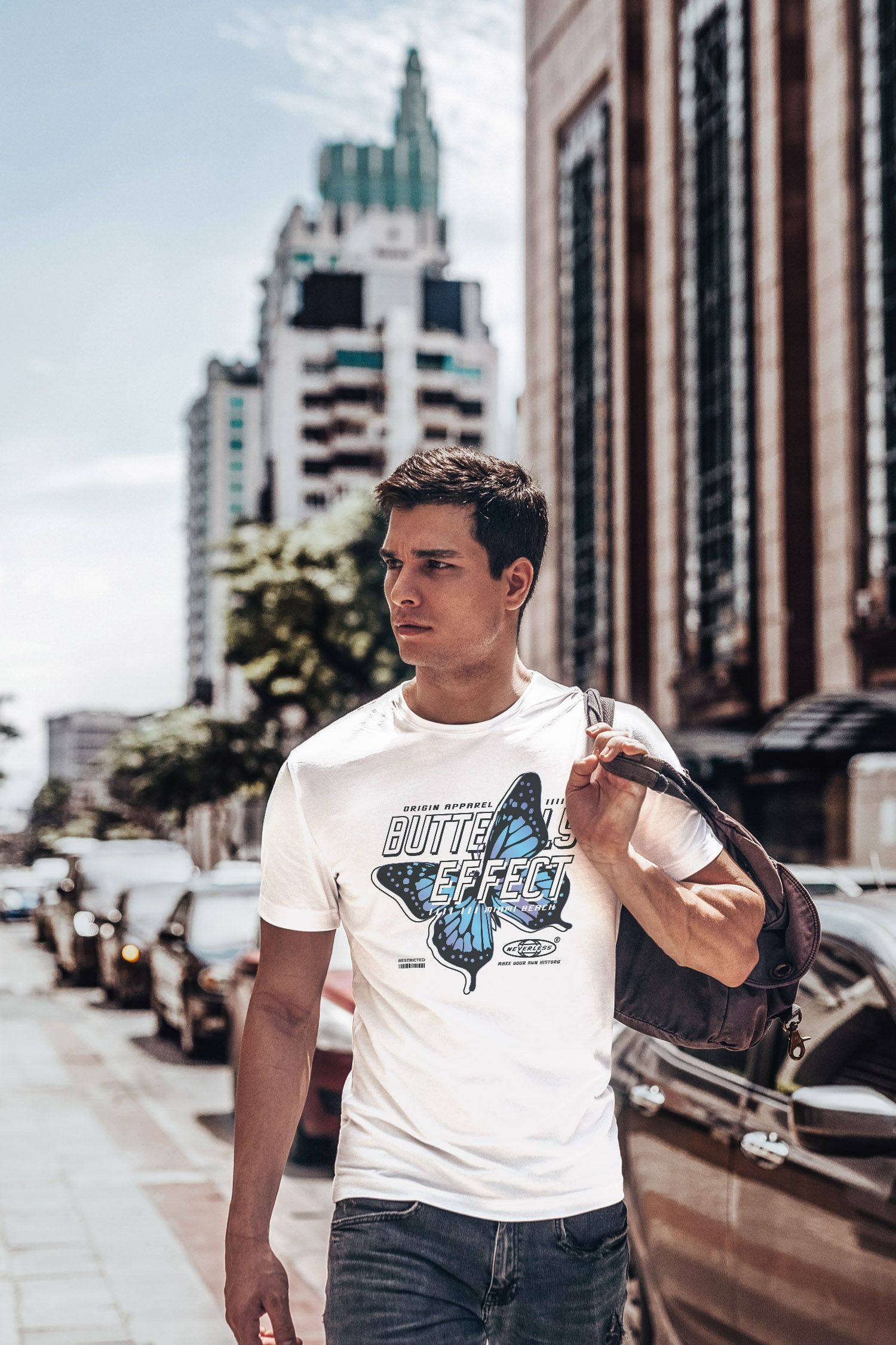 Neverless Print-Shirt Herren T-Shirt Bedruckt Schriftzug Butterfly Effect Schmetterling mit Print