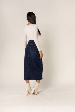 Nina Carter Sommerrock Langer Jeansrock mit Schlitz Stretch Denim Midi Rock 7554 in Dunkelblau