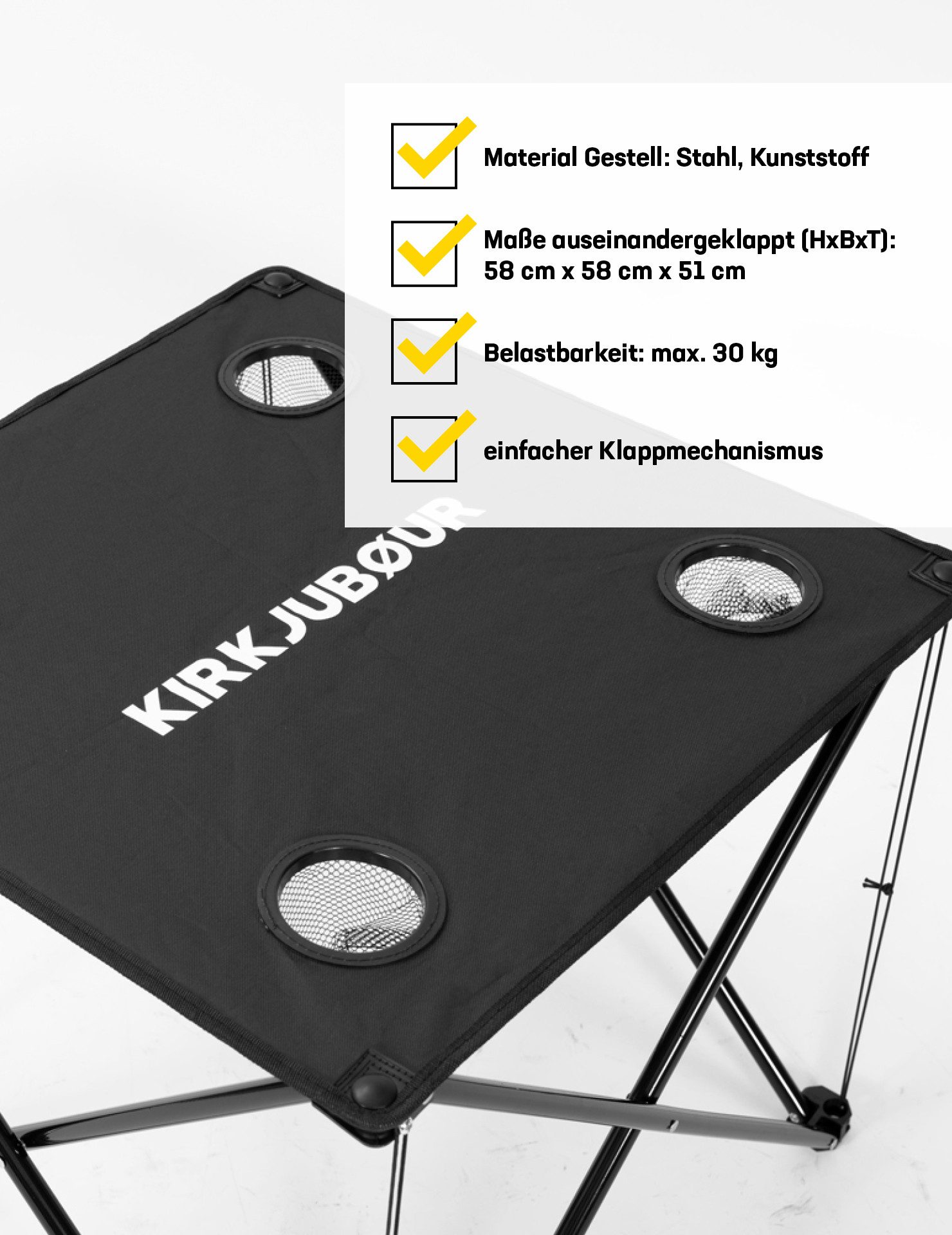 KIRKJUBOUR Campingtisch "Solkatt" faltbarer Campingtisch, Getränkehalter günstig online kaufen