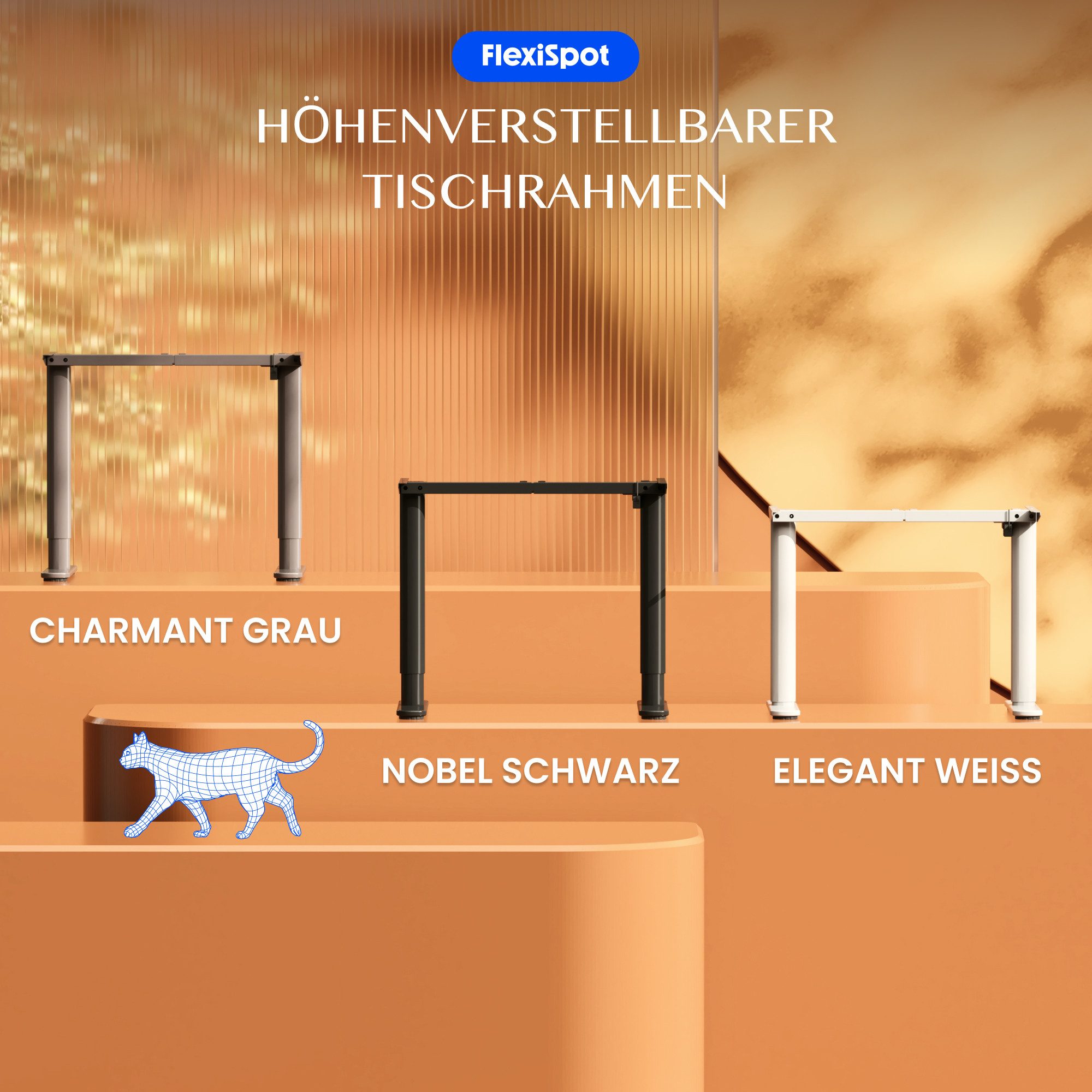 FLEXISPOT Schreibtisch Elektrisch höhenverstellbares Tischgestell, Schwarz/Weiß/Grau/Mousse (1-St., mit elegant abgerundeten Tischbeinen (runde Form), harmonisches Design, Anti-Kollisionsschutz, Max. Load: 80KG