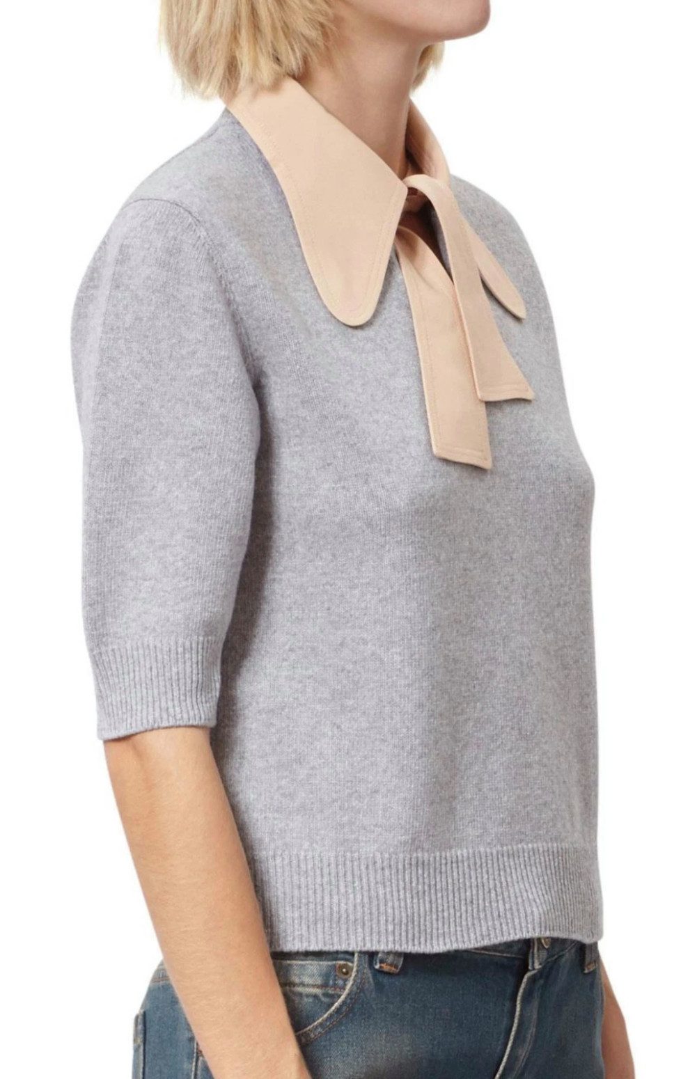 Chloé Strickpullover Damenpullover Pulli mit Schleifenkragen Abnehmbarer Schleifenkragen mit Knopfverschluss