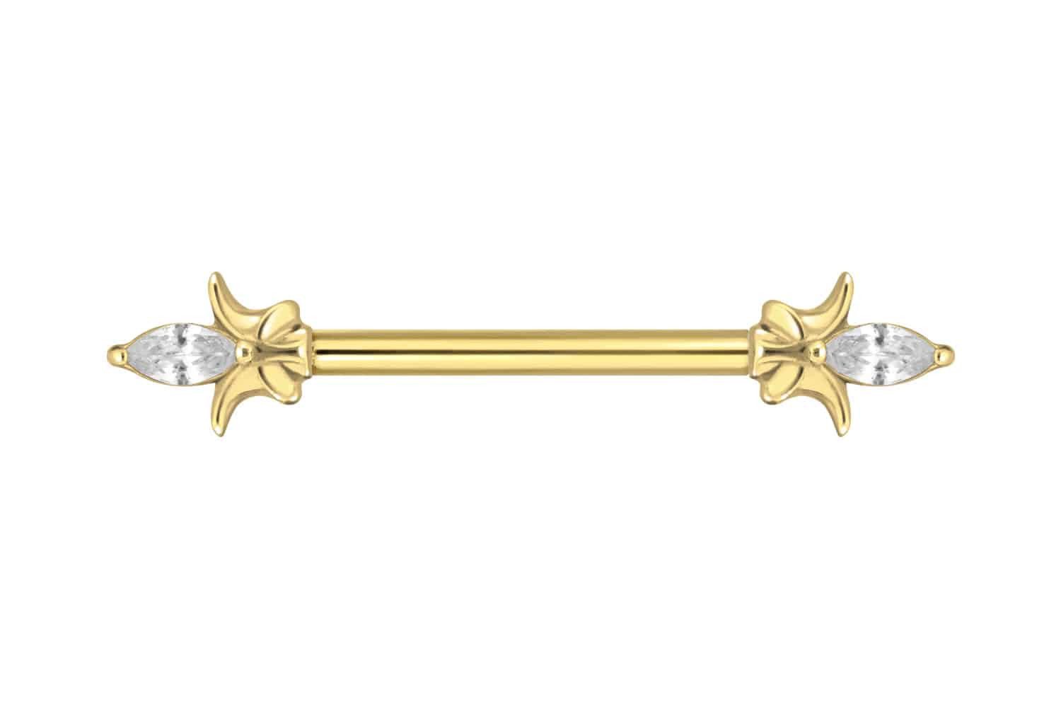 Brustwarzenpiercing Titan Barbell mit Push Fit KRISTALLSPITZE