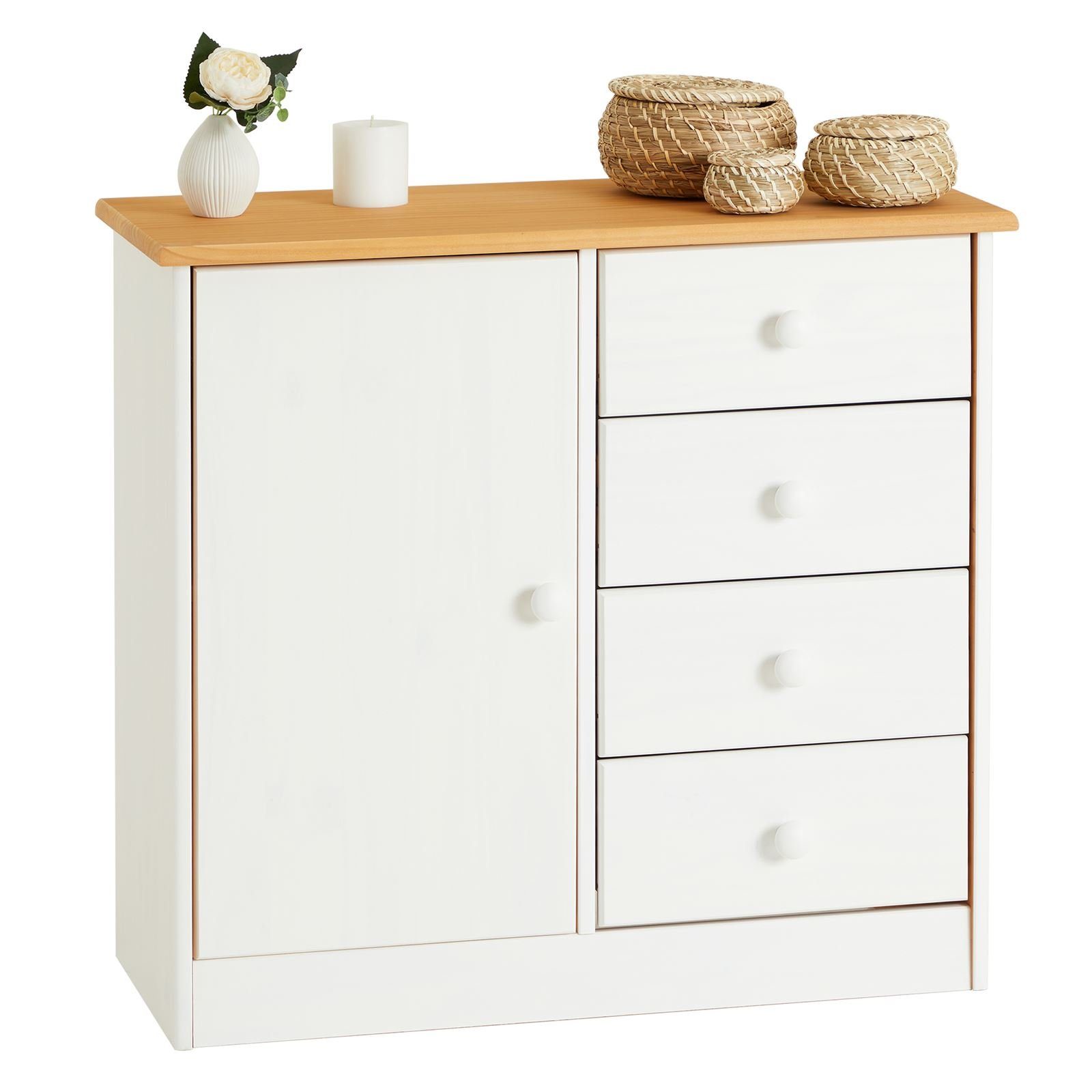 IDIMEX Kommode RONDO, Kommode mit 1 Tür und 4 Schubladen Schubladenschrank im Landhausstil a