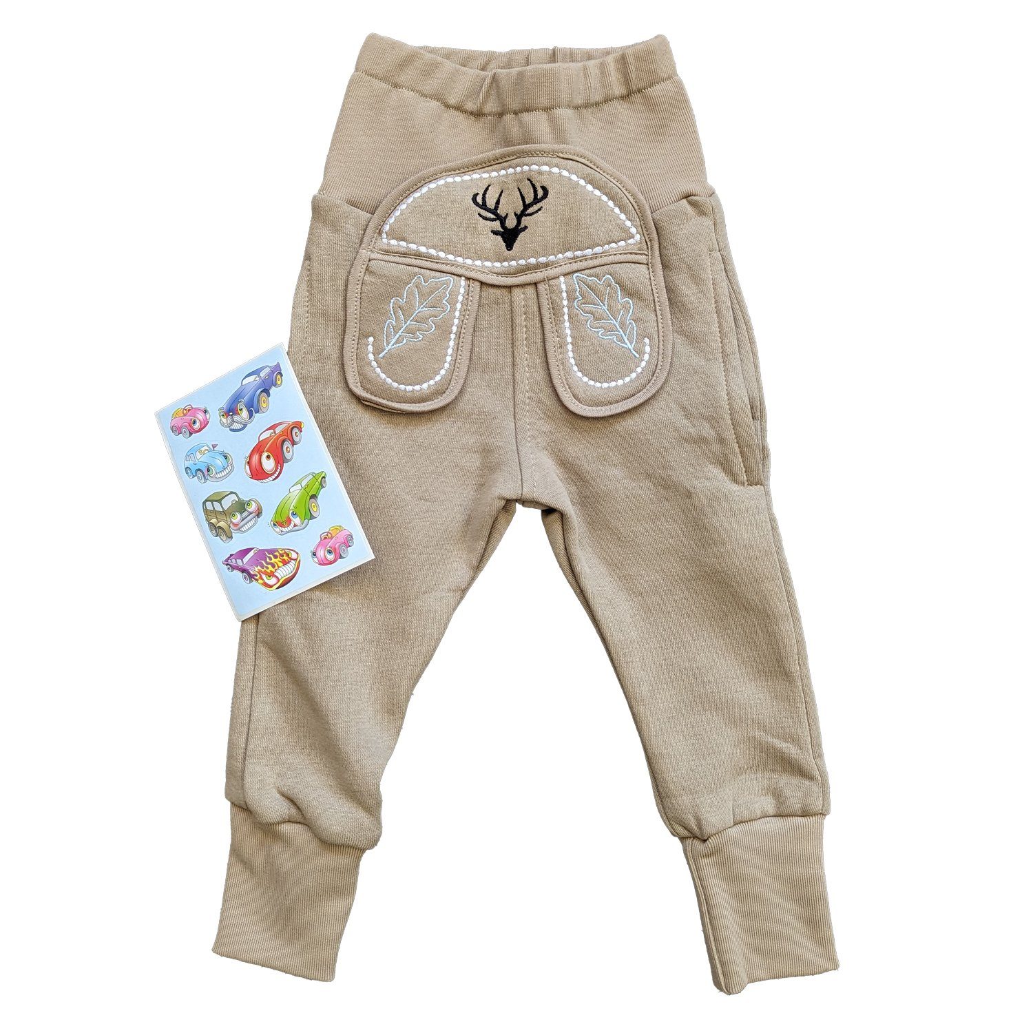 Trachterbahn Jogginghose Baby Jogginghose Babyhose in Lederhosen Stil Tracht, inkl Auto Sticker