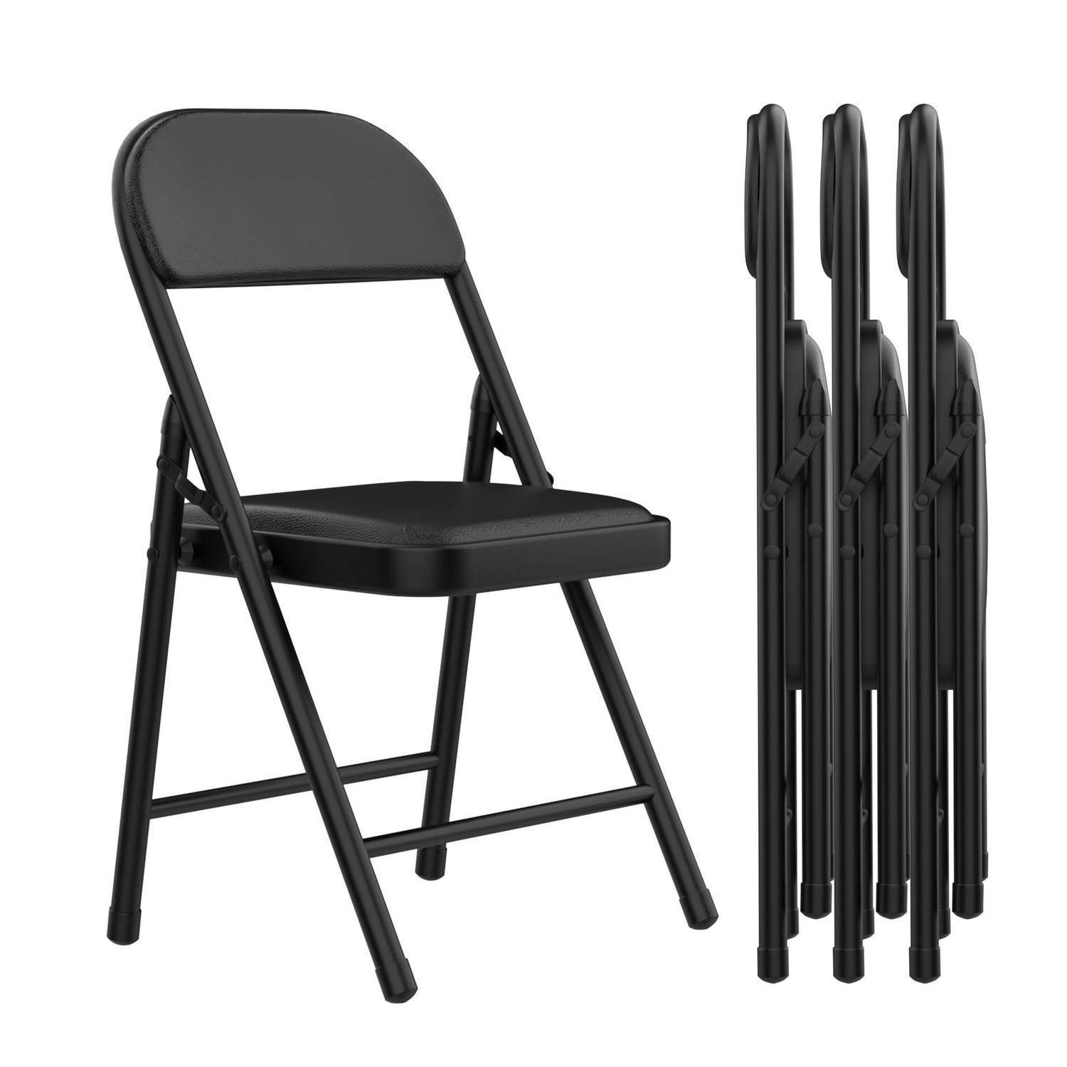 LuxusKollektion Klappstuhl Klappstühle 4er Set Lederoptik Schwarz (4 St)