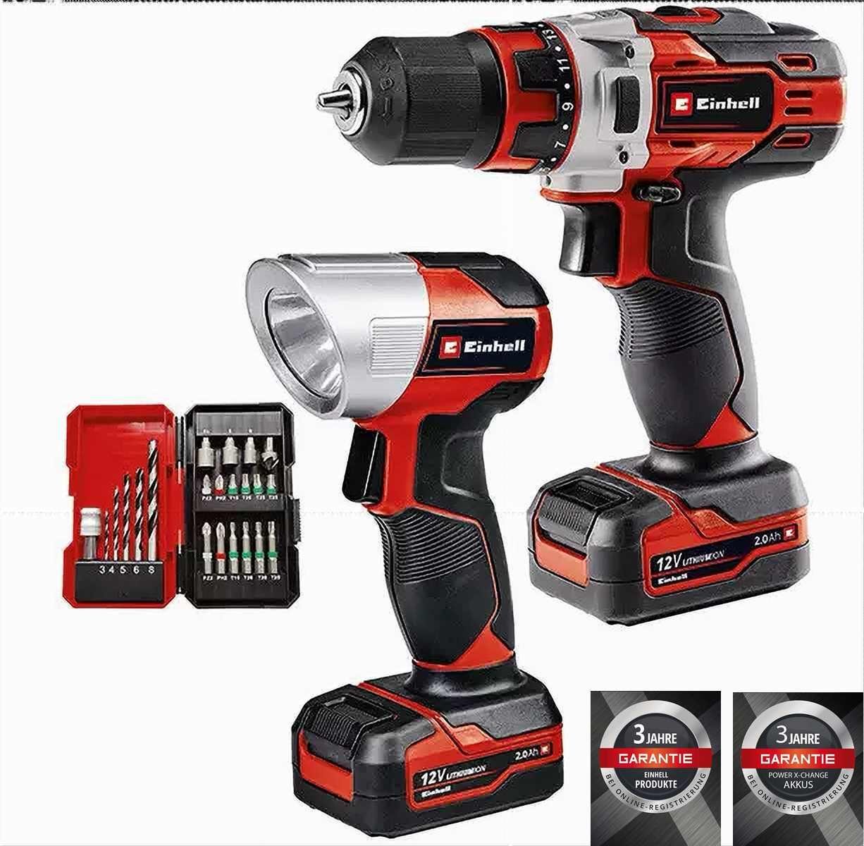 Einhell Akku-Bohrschrauber Einhell TE-CD Akkuschrau Li 12/1 2x2.0Ah +22+CL Akku-Bohrschrauber-Set