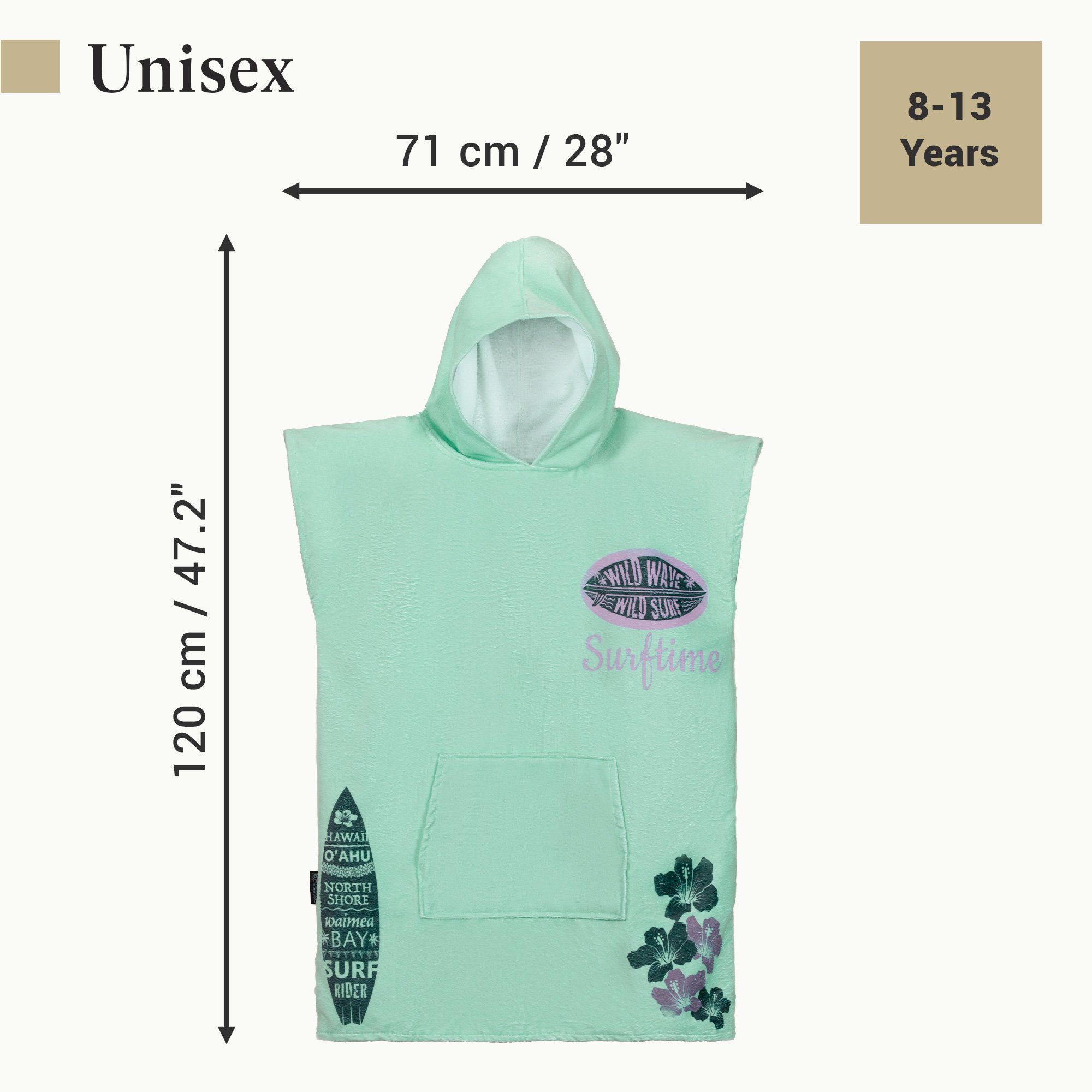 HOMELEVEL Bademantel Badeponcho für Kinder und Teenager - Poncho Handtuch mit Kapuze, Baumwolle