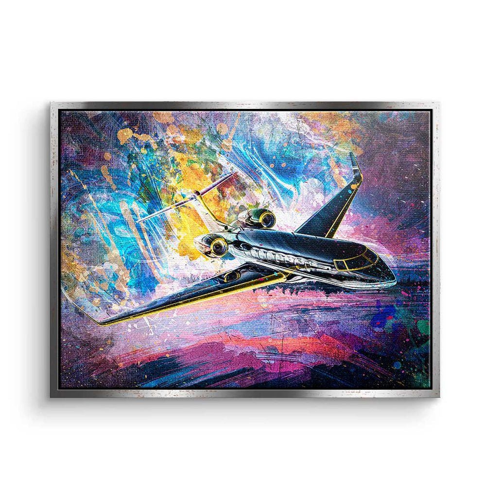 Private Leinwandbild, silberner Art Mindset Motivation Jet DOTCOMCANVAS® - Pop - - Rahmen - Premium Leinwandbild