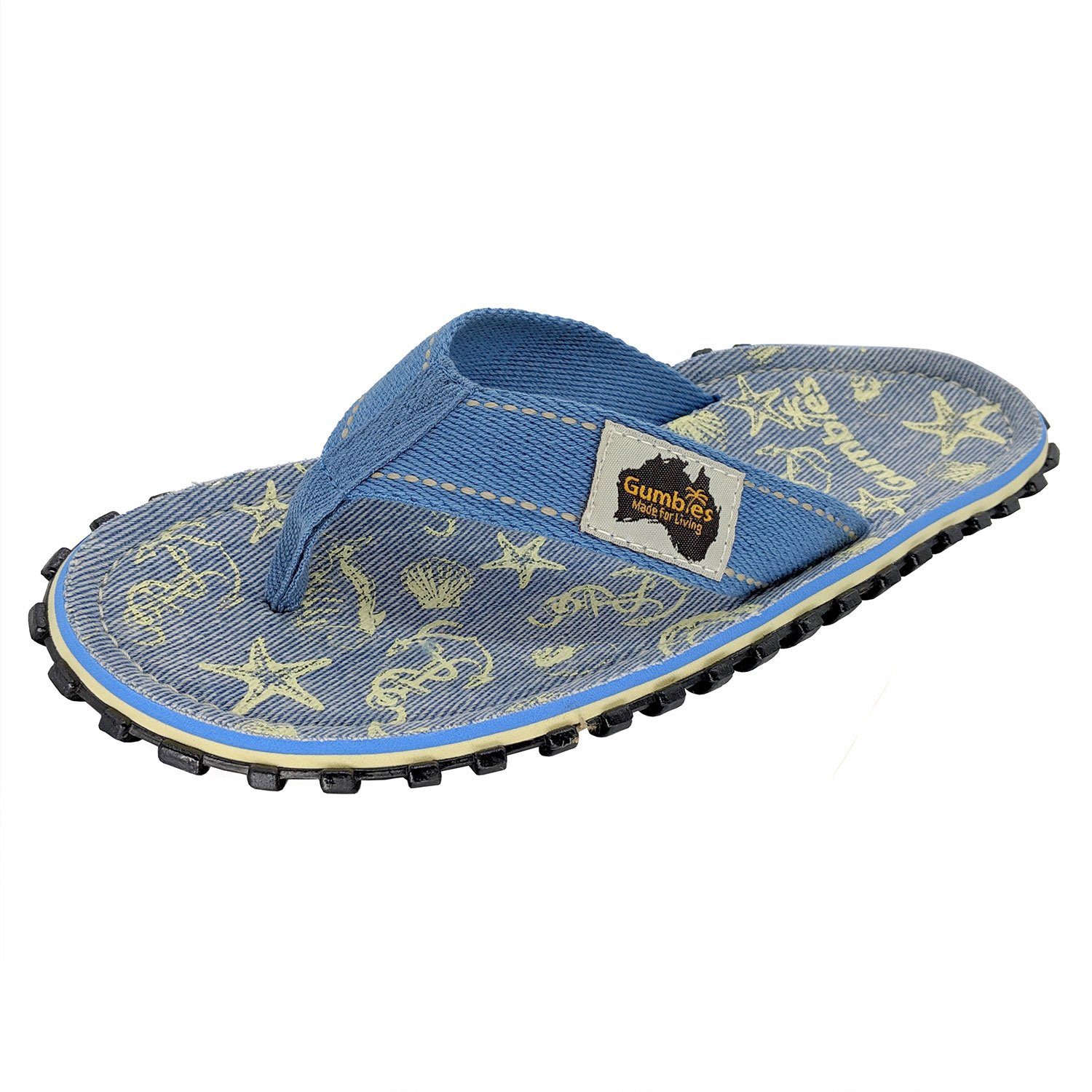Gumbies Original in Seashells T-Strap-Zehentrenner aus recycelten Materialien hergestellt, stabile Gummisole