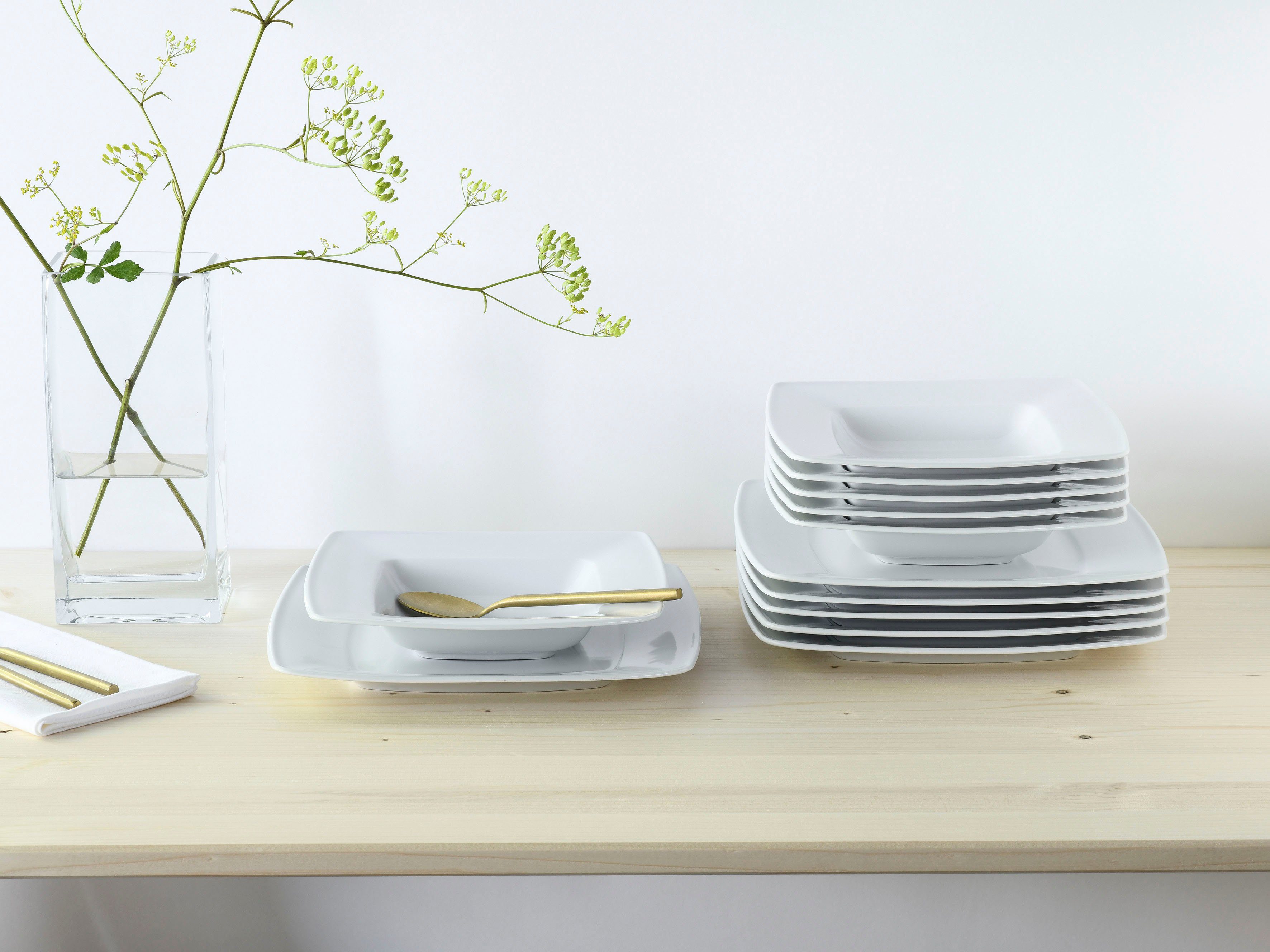 creaTable Tafelservice Victoria Weiss (12-tlg), 6 Personen, Porzellan, Teller Set, klassisch weiß für den täglichen Gebrauch – Bild 2 von 5