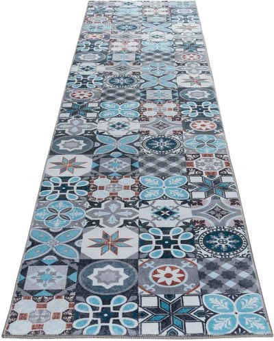 Teppichläufer Küchenläufer Retro Muster Kacheln blau Läufer 50x120 cm waschbar 