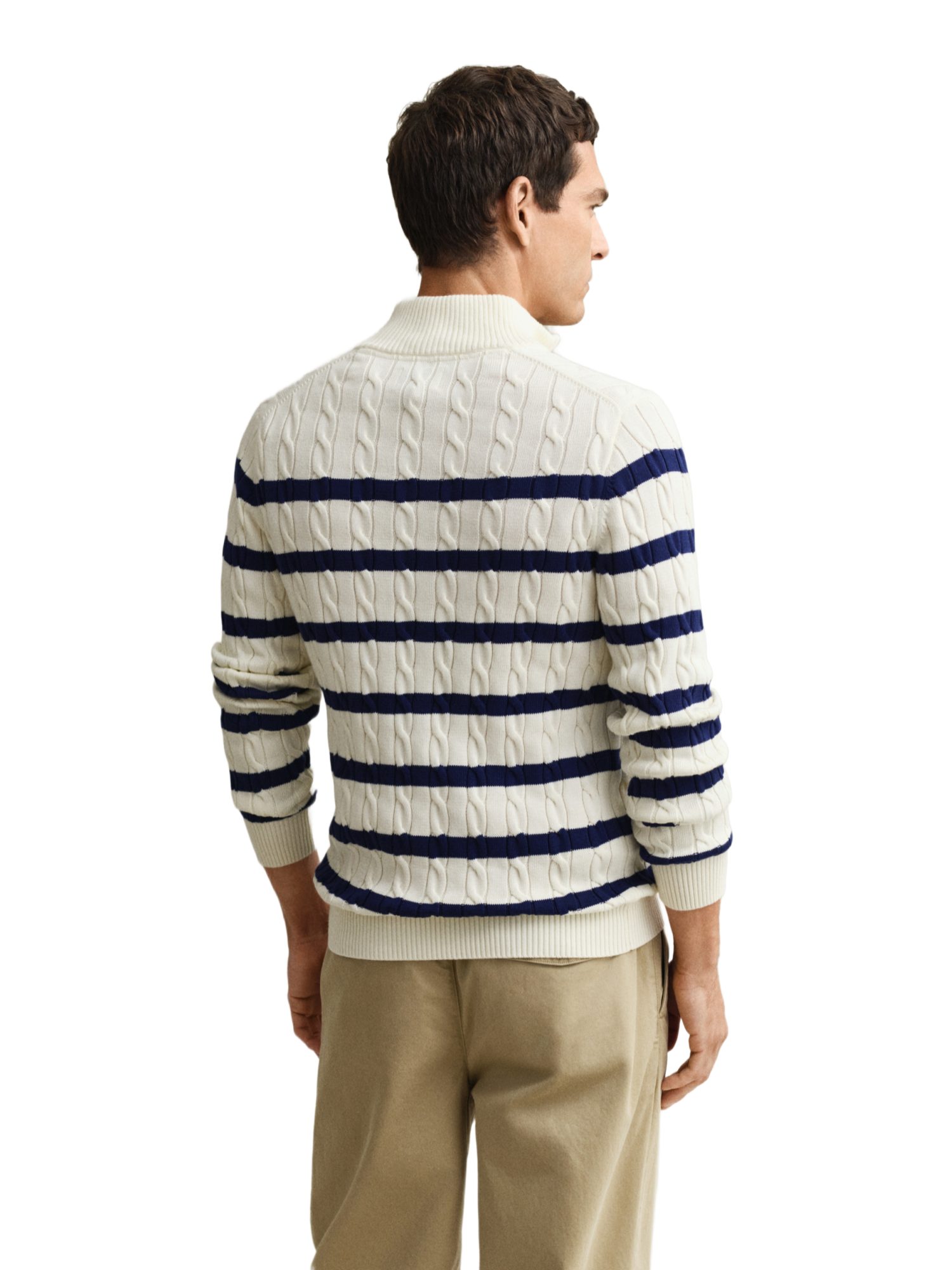 Gant Troyer weiß,Casual,Baumwolle,Gestreift,Troyer-Kragen,Lang,Regular Fit