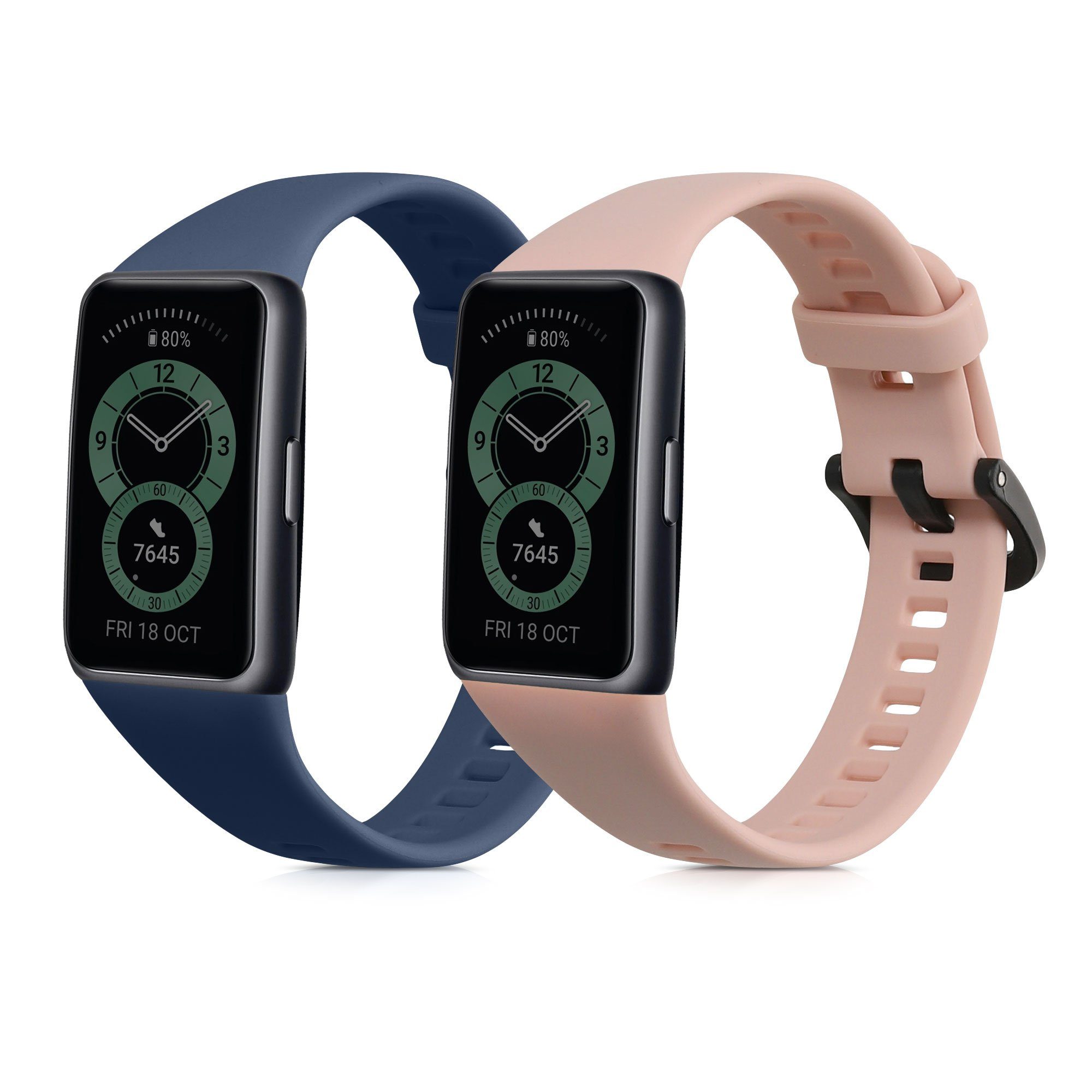 kwmobile 2x Uhrenarmband für Huawei Band 6 & 6 Pro / Honor Band 7 & 6 Armband Smartwatch, 2-tlg., Fitnesstracker Band Set aus TPU Silikon - Ersatzarmband Smartwatch