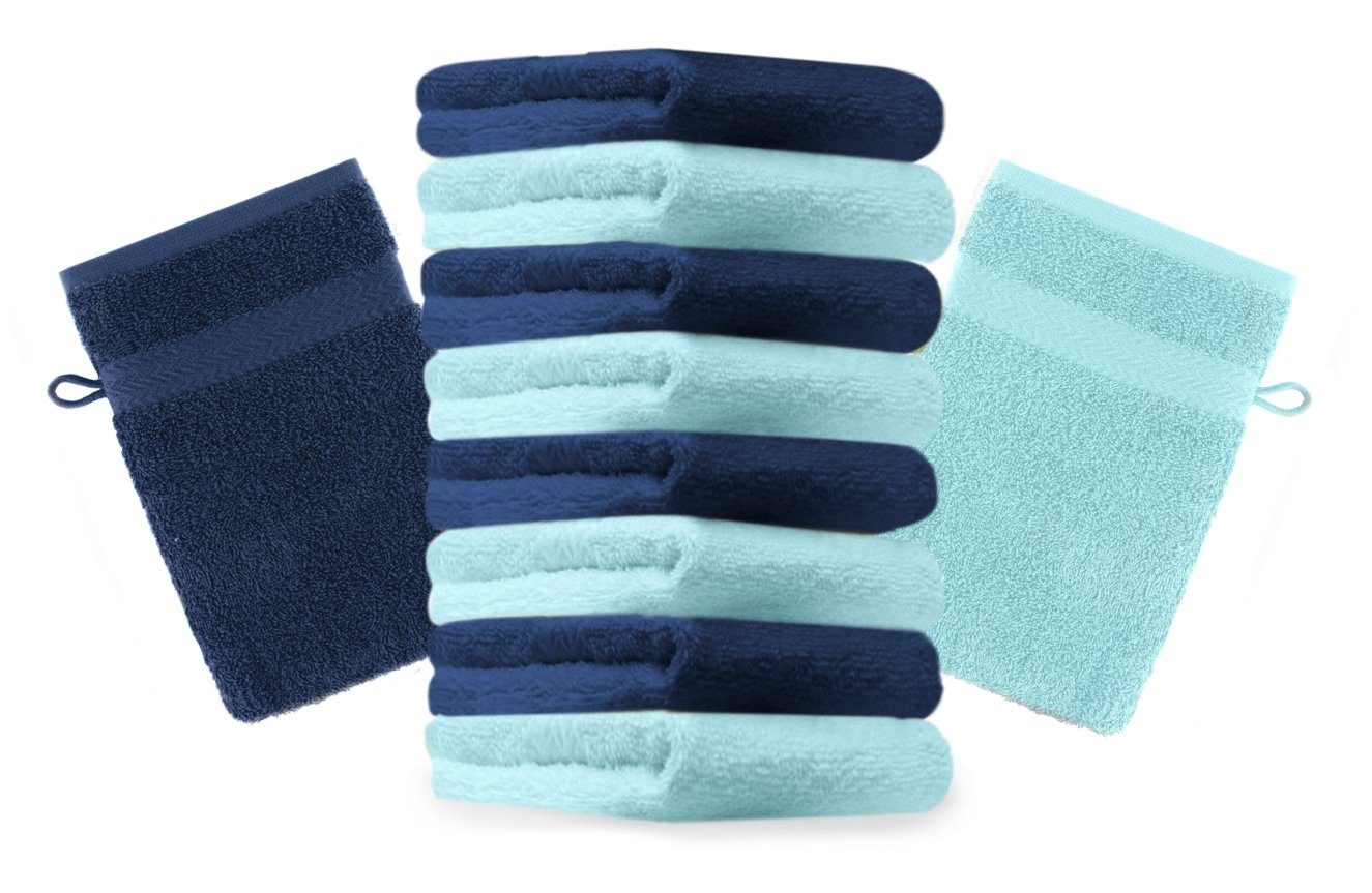 Betz 16x21 und Waschhandschuh Farbe 100% türkis (10-tlg) Premium Waschhandschuhe dunkelblau Set cm Stück Baumwolle Waschlappen 10