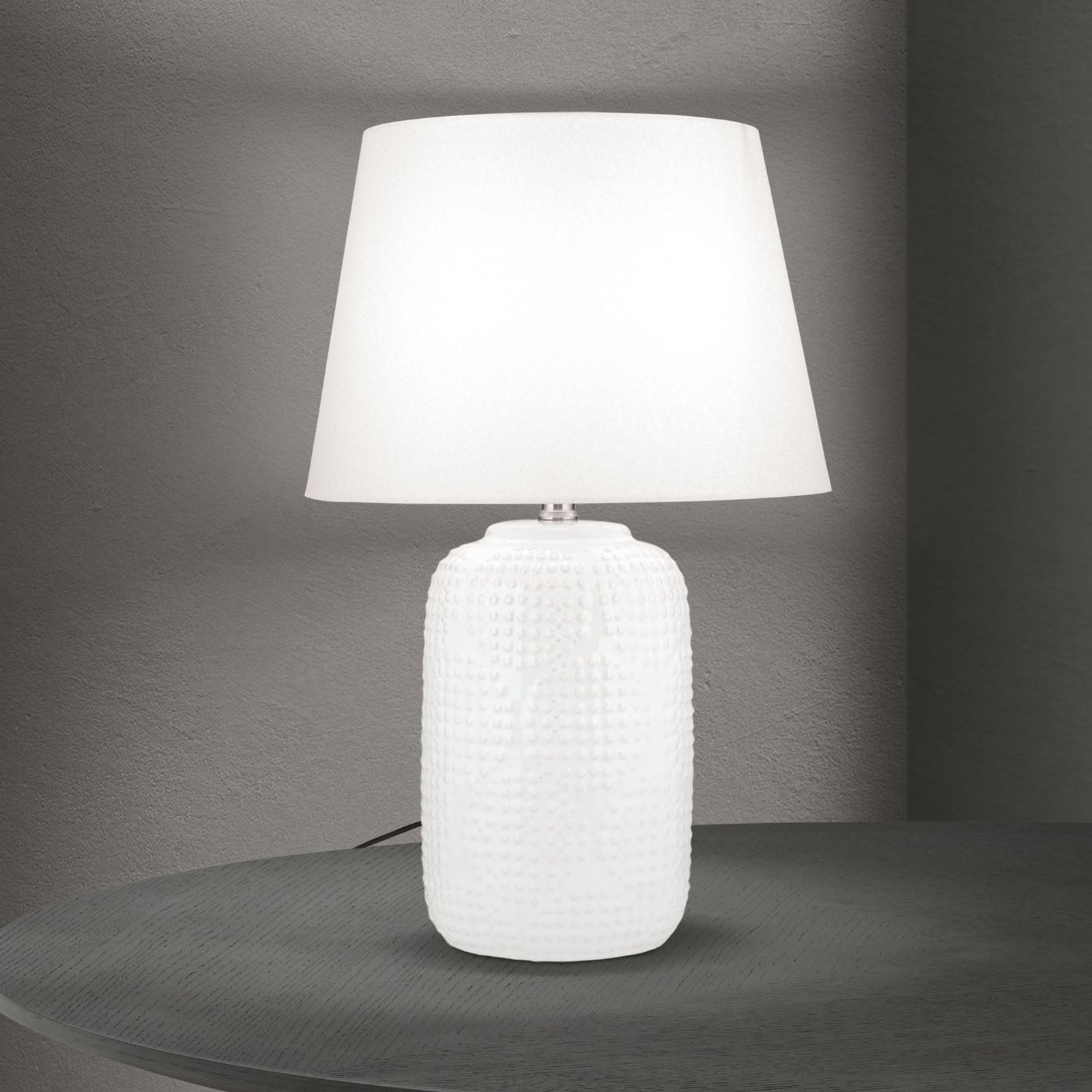 Licht-Erlebnisse Nachttischlampe ERNST, ohne Leuchtmittel, Stoff Keramik 51 cm hoch Weiß Creme E27 Modern Keramiklampe